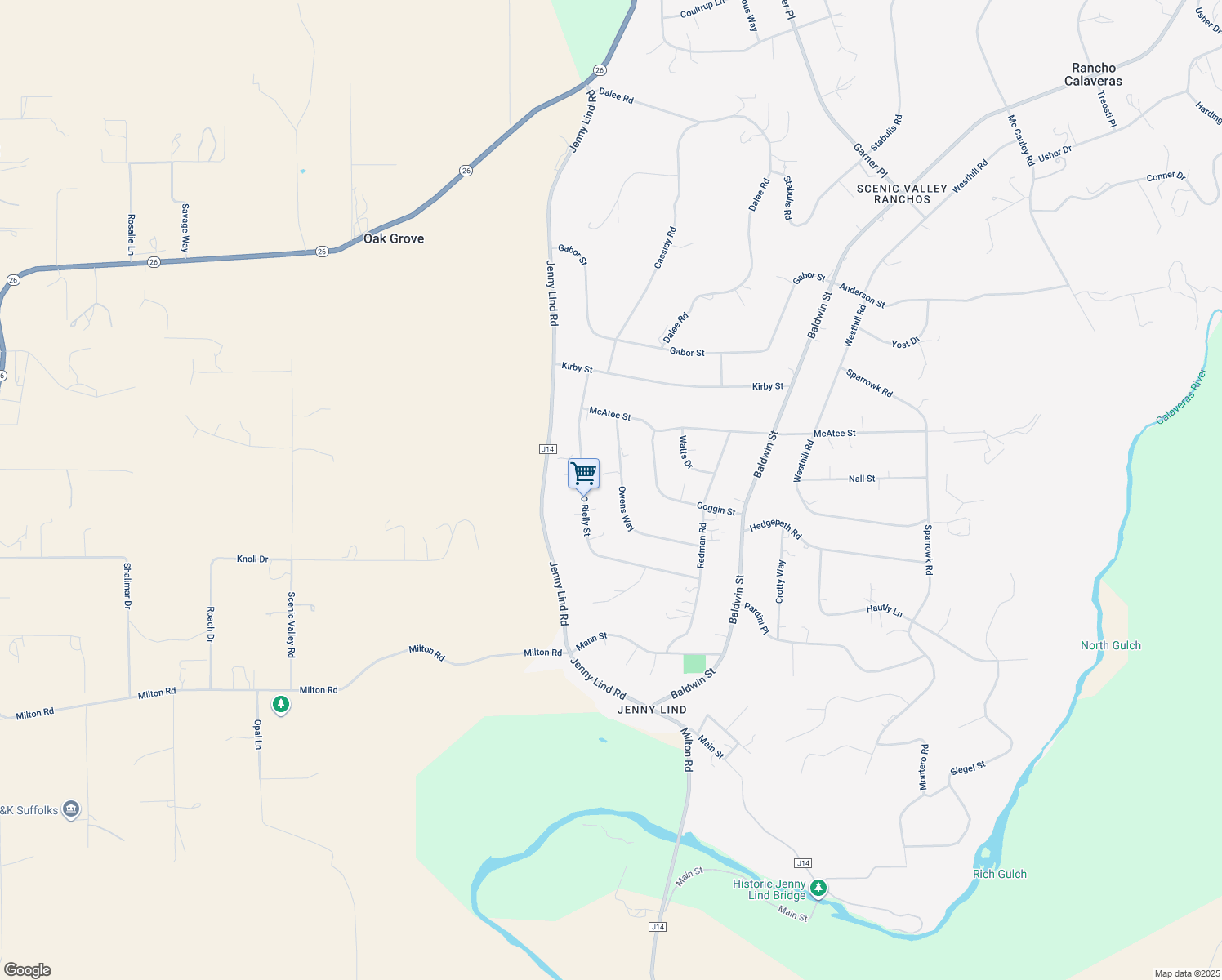 map of restaurants, bars, coffee shops, grocery stores, and more near 8494 Owens Way in Valley Springs