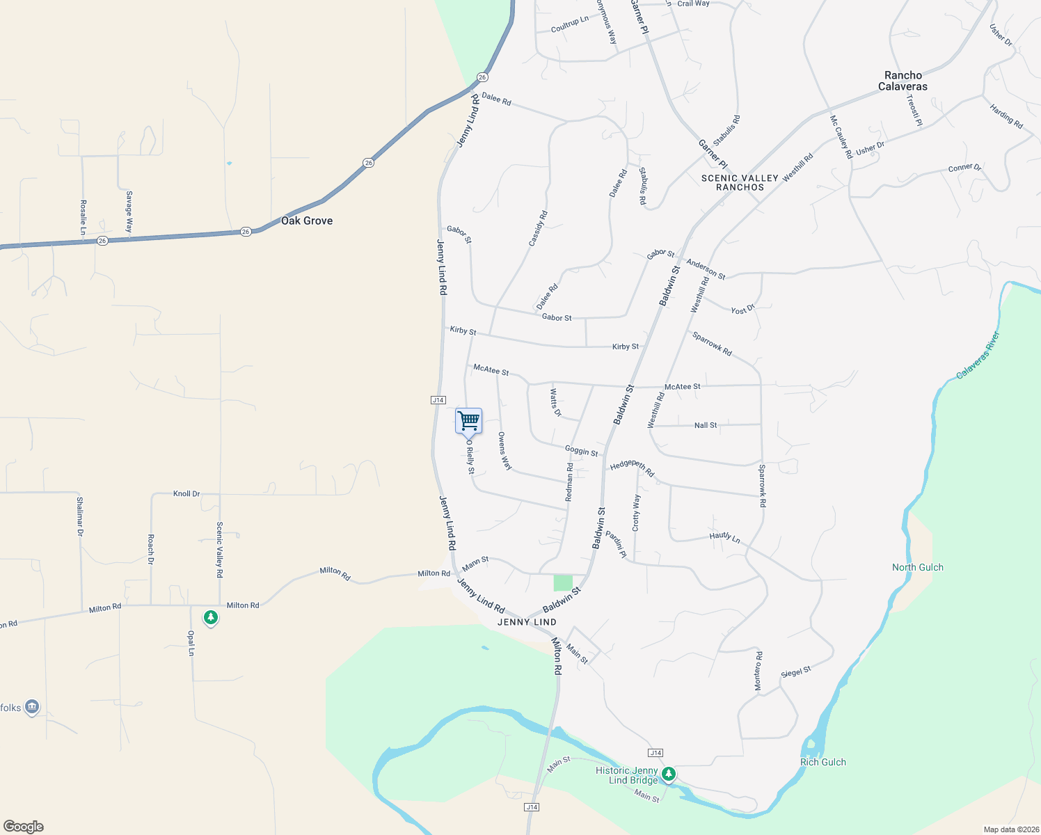 map of restaurants, bars, coffee shops, grocery stores, and more near 8464 Goggin Street in Valley Springs