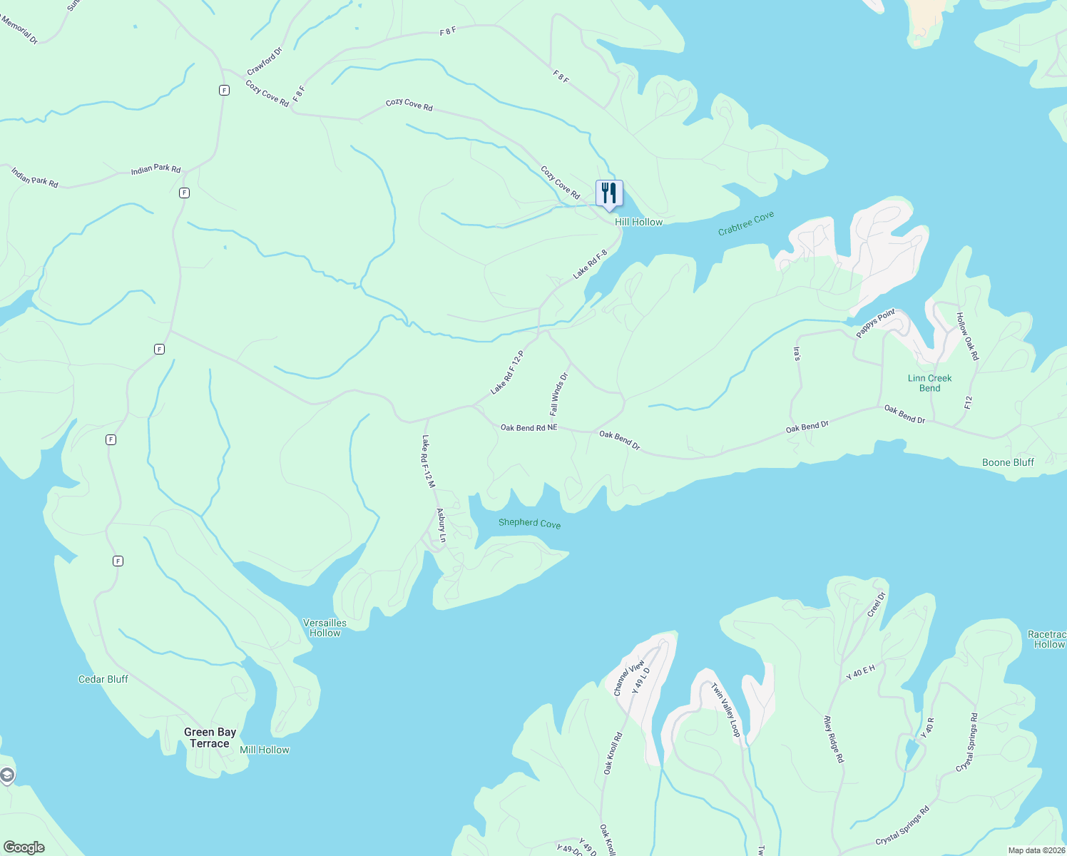 map of restaurants, bars, coffee shops, grocery stores, and more near Oak Bend Road Northeast in Camden County