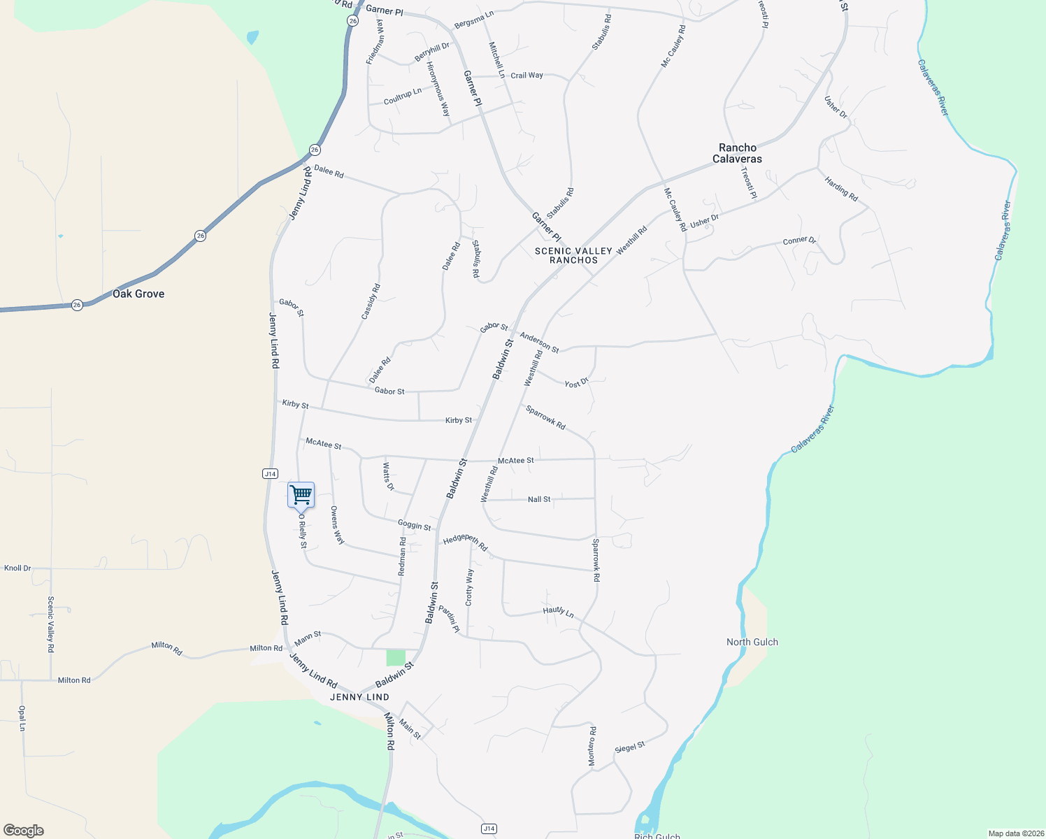 map of restaurants, bars, coffee shops, grocery stores, and more near 7529 Westhill Road in Valley Springs