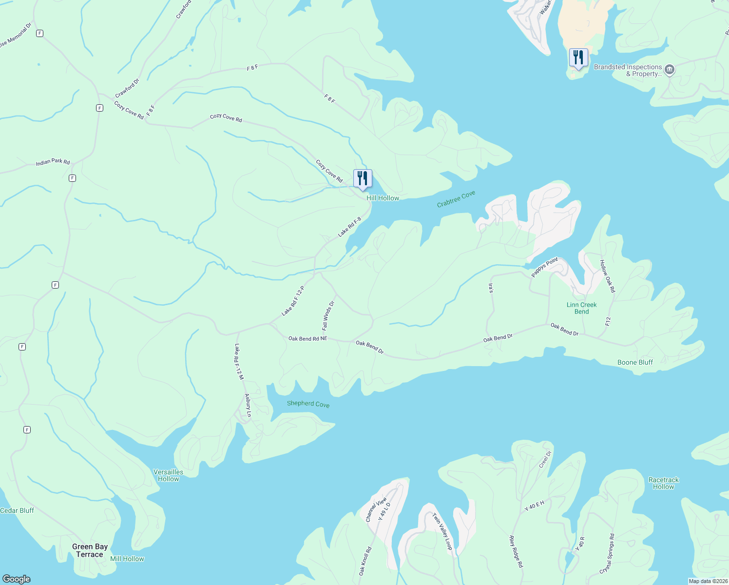 map of restaurants, bars, coffee shops, grocery stores, and more near Lake Road F12-5-B in Sunrise Beach