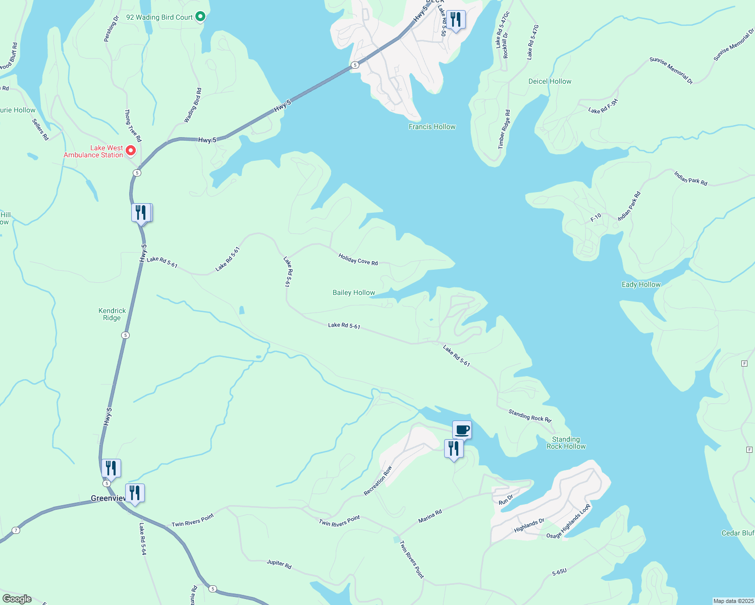 map of restaurants, bars, coffee shops, grocery stores, and more near 5-61M in Camdenton
