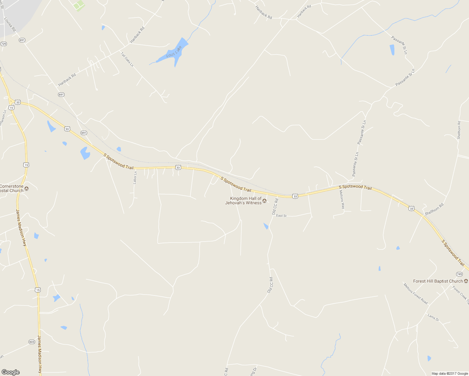 map of restaurants, bars, coffee shops, grocery stores, and more near 6461 South Spotswood Trail in Gordonsville
