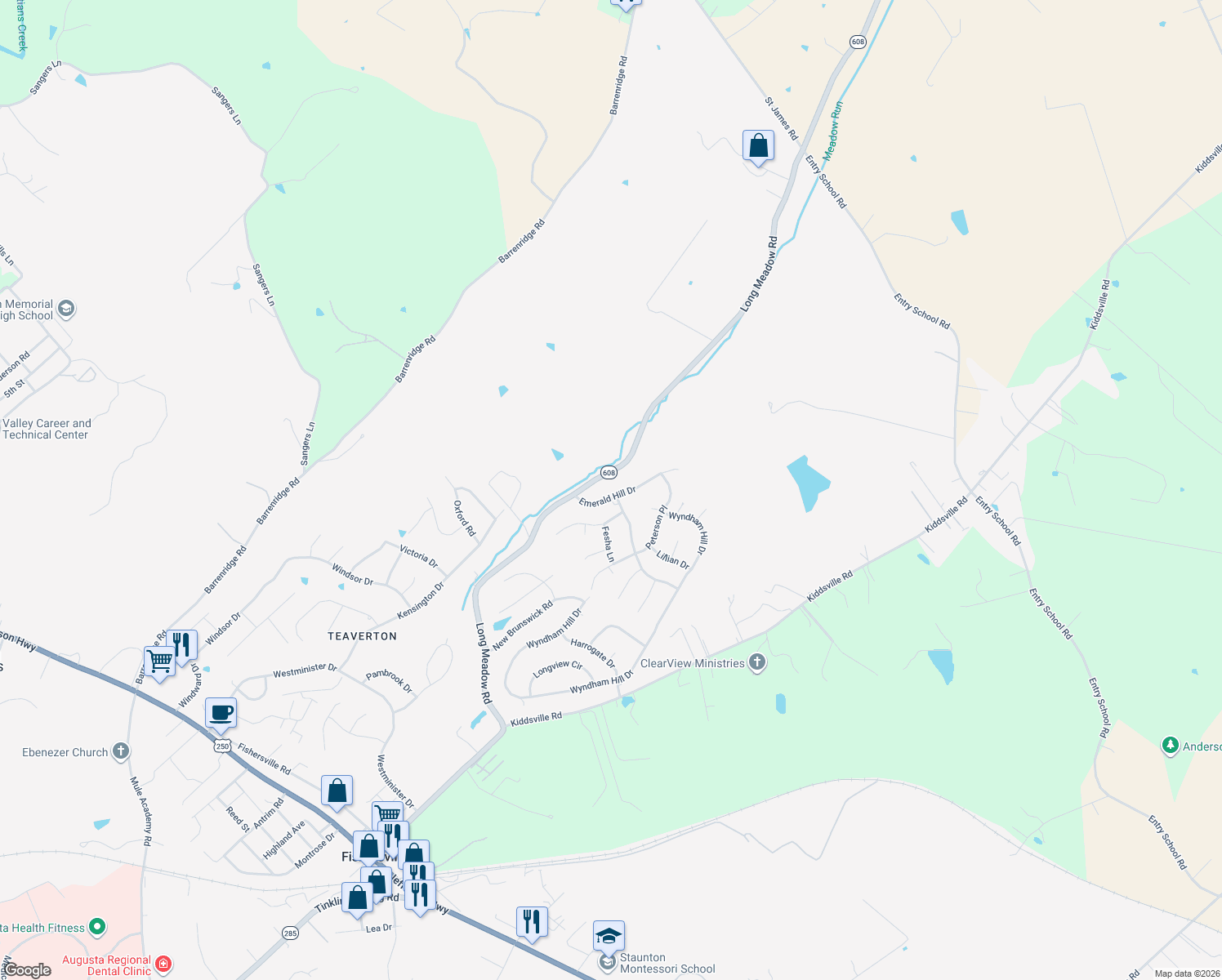 map of restaurants, bars, coffee shops, grocery stores, and more near 52 Emerald Hill Dr in Fishersville