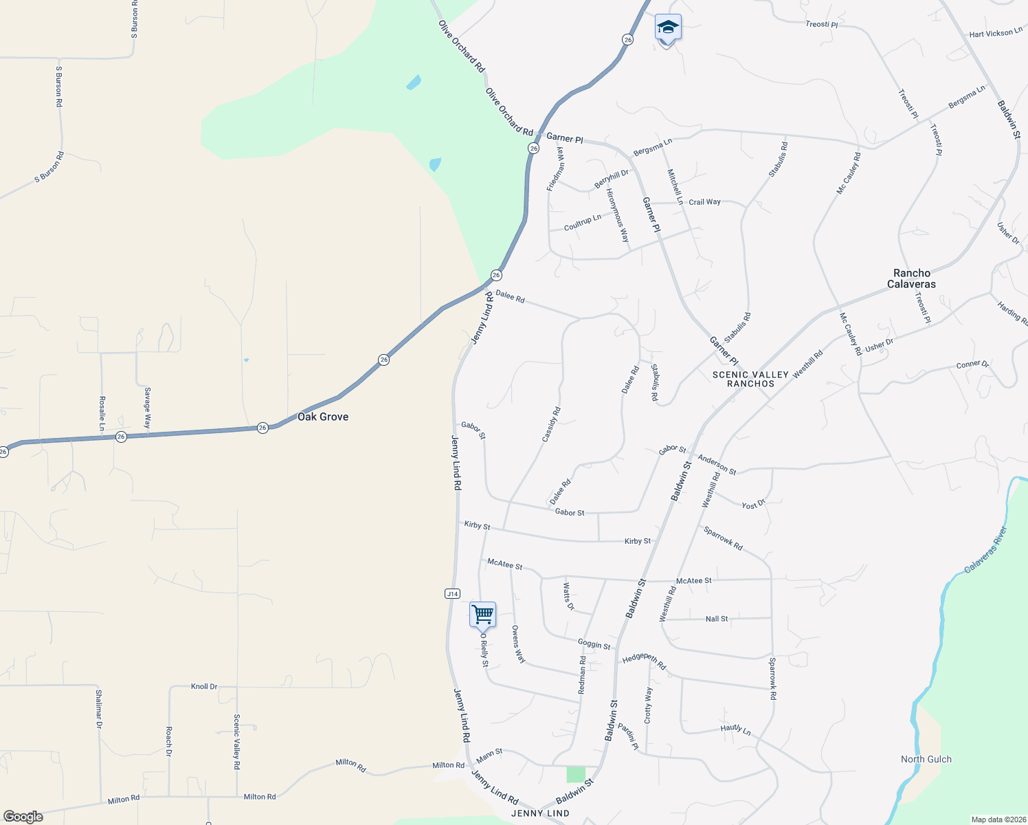 map of restaurants, bars, coffee shops, grocery stores, and more near 7053 Ricky Court in Valley Springs