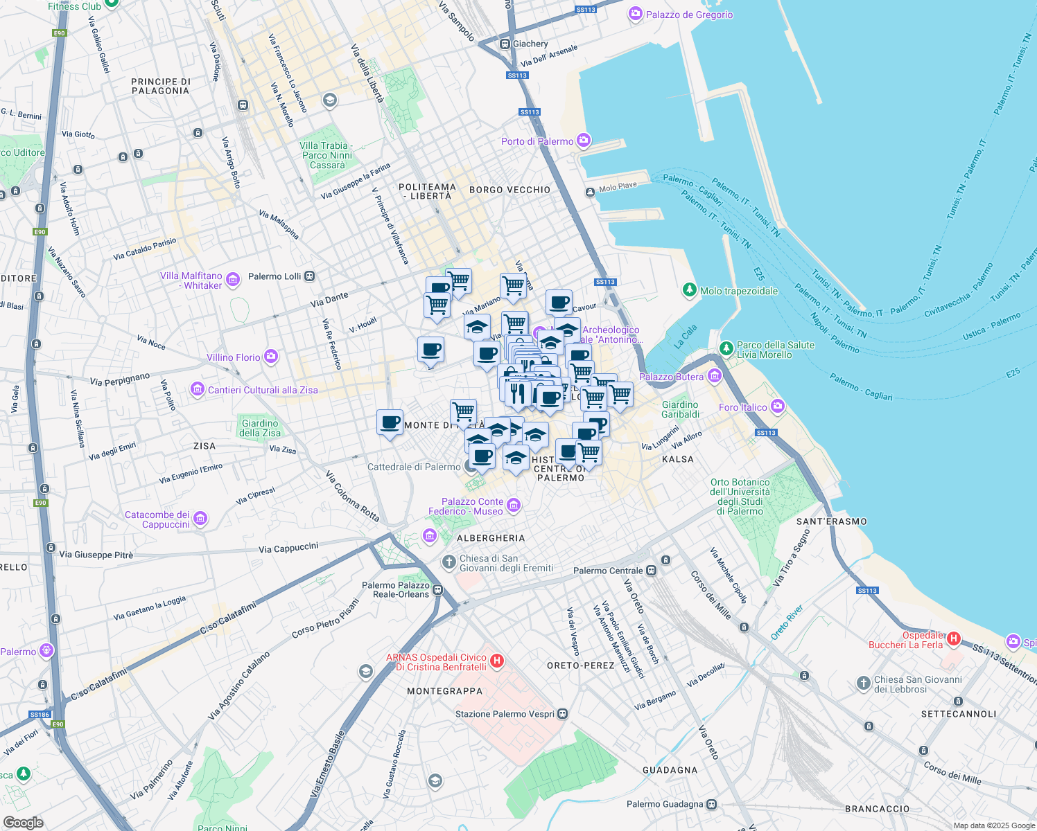map of restaurants, bars, coffee shops, grocery stores, and more near 20-30 Discesa delle Capre in Palermo