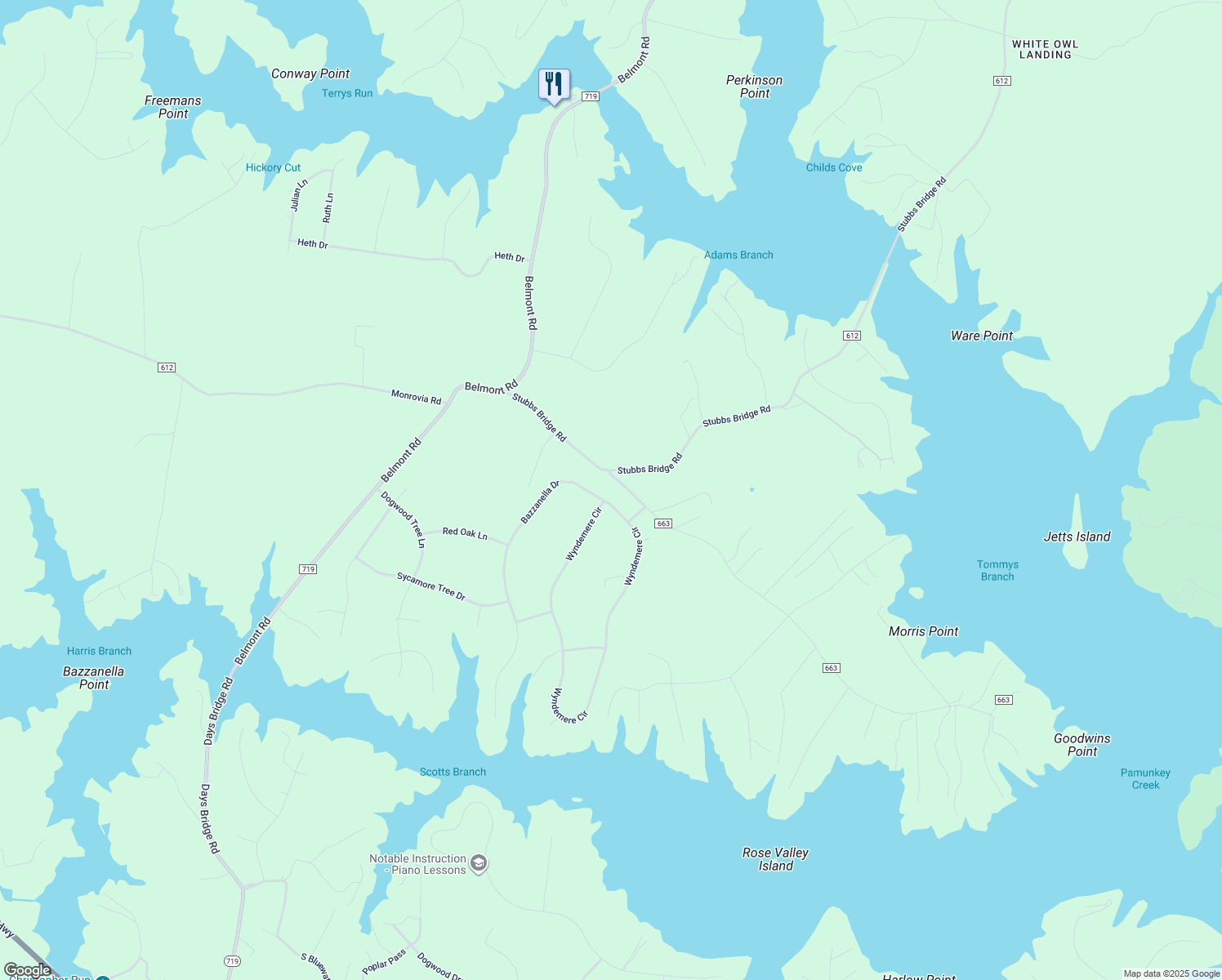 map of restaurants, bars, coffee shops, grocery stores, and more near 5706 Bazzanella Drive in Mineral
