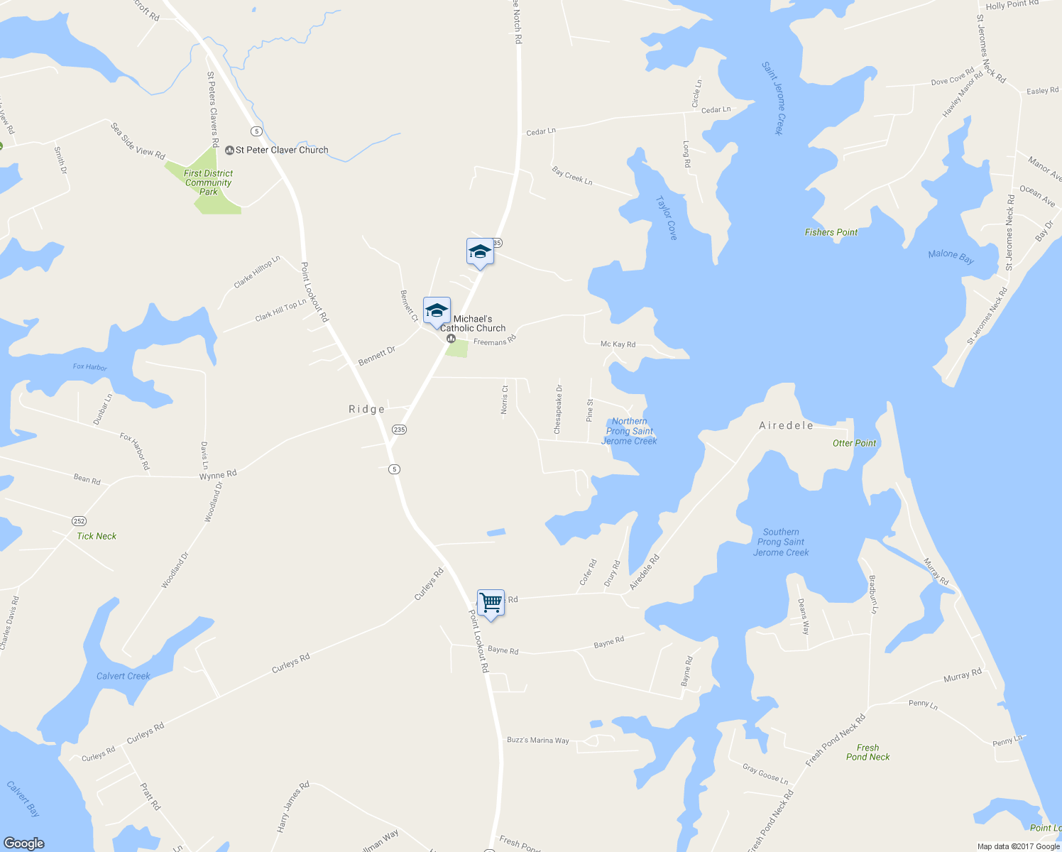 map of restaurants, bars, coffee shops, grocery stores, and more near 49585 Portneys Overlook Rd in Ridge