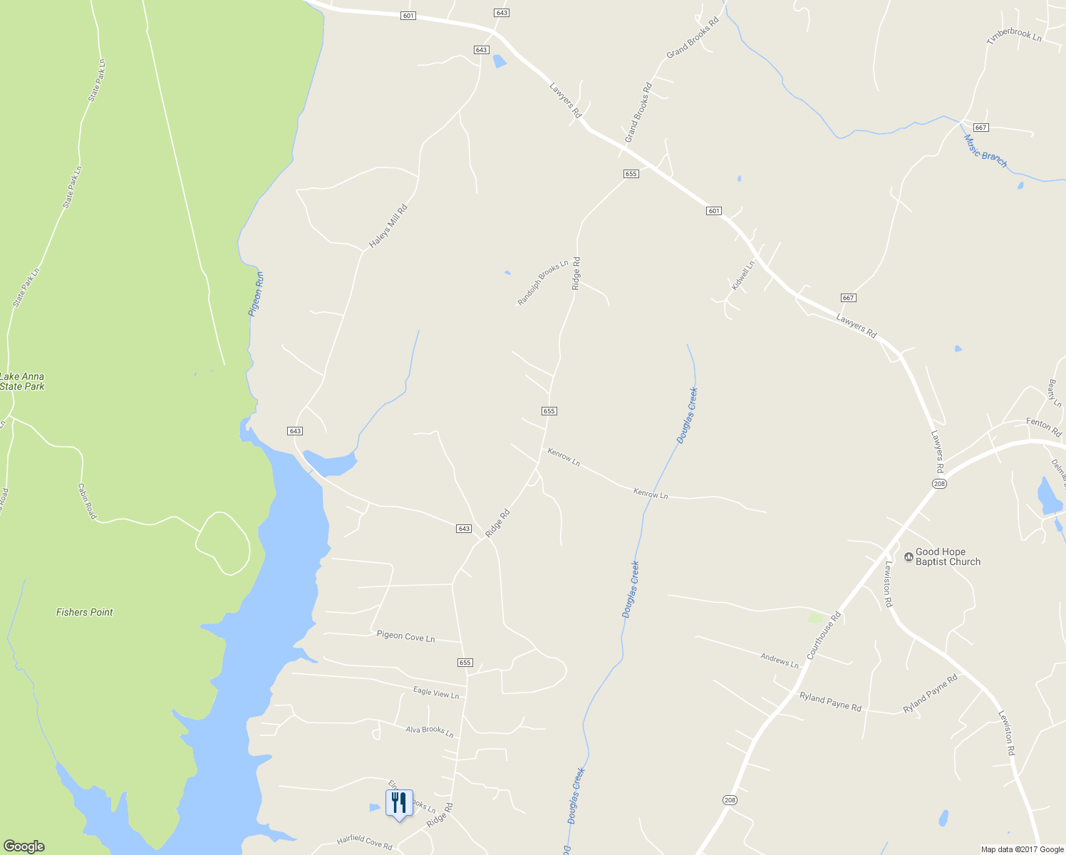 map of restaurants, bars, coffee shops, grocery stores, and more near 5712 Ridge Road in Spotsylvania