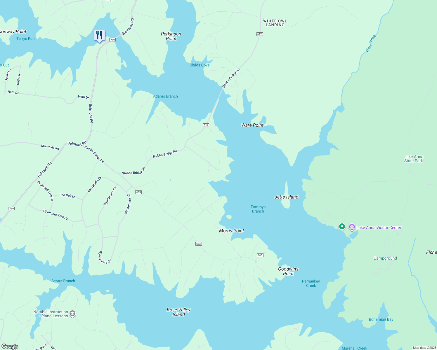map of restaurants, bars, coffee shops, grocery stores, and more near 5902 Noranda Drive in Mineral