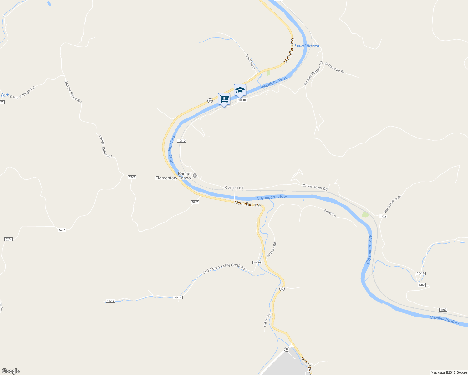 map of restaurants, bars, coffee shops, grocery stores, and more near in Ranger