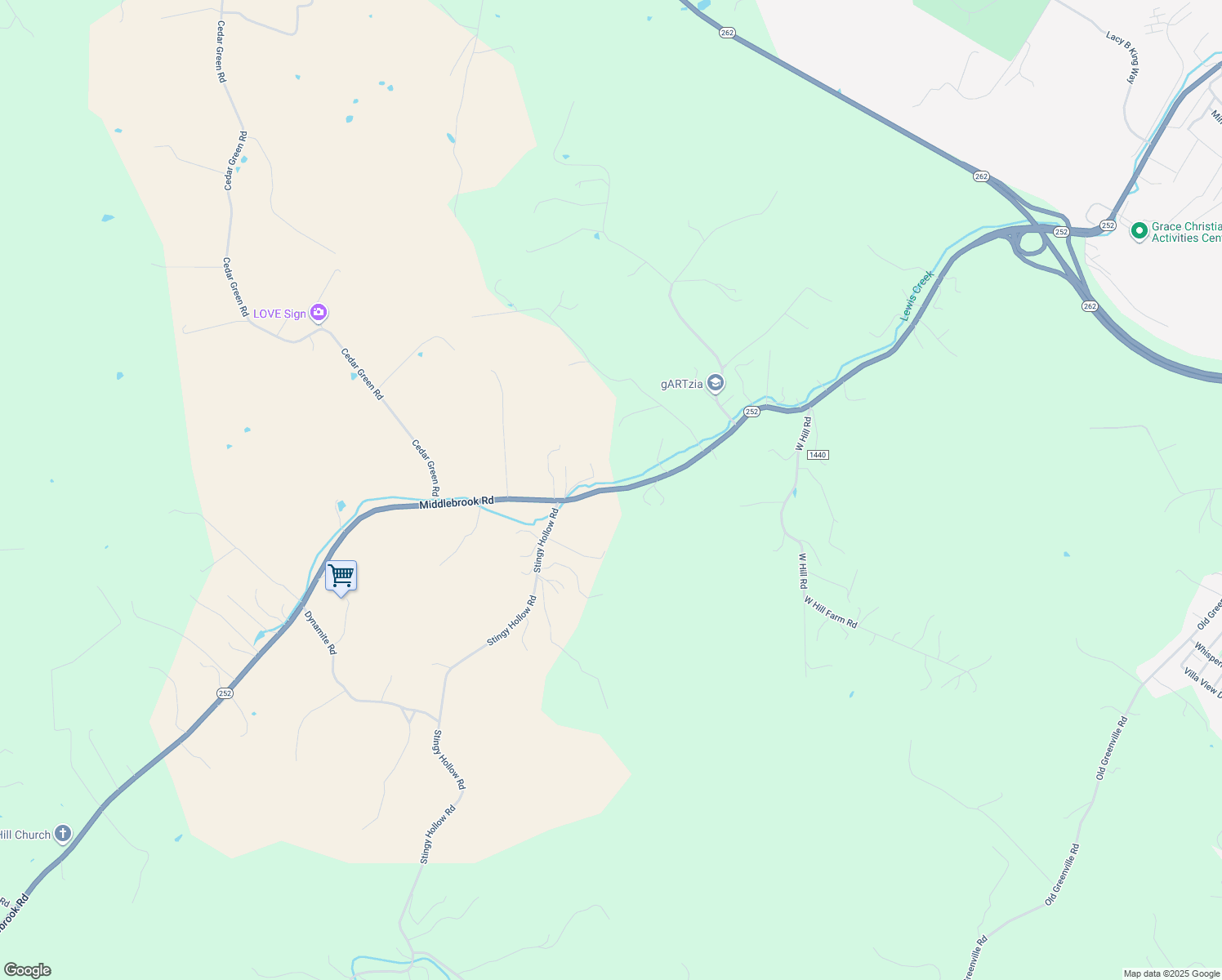 map of restaurants, bars, coffee shops, grocery stores, and more near 670 Middlebrook Road in Staunton