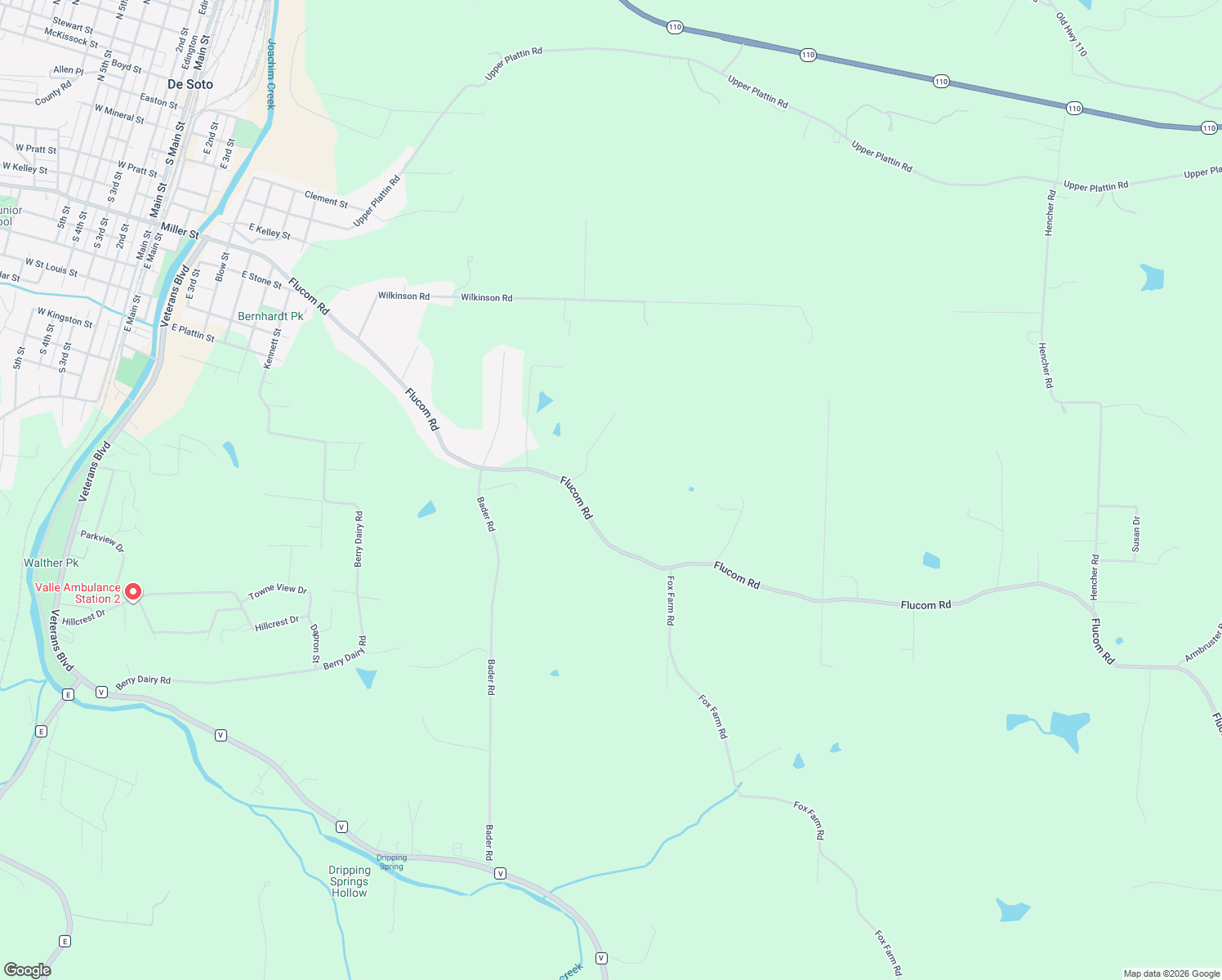 map of restaurants, bars, coffee shops, grocery stores, and more near 4034 Flucom Road in De Soto