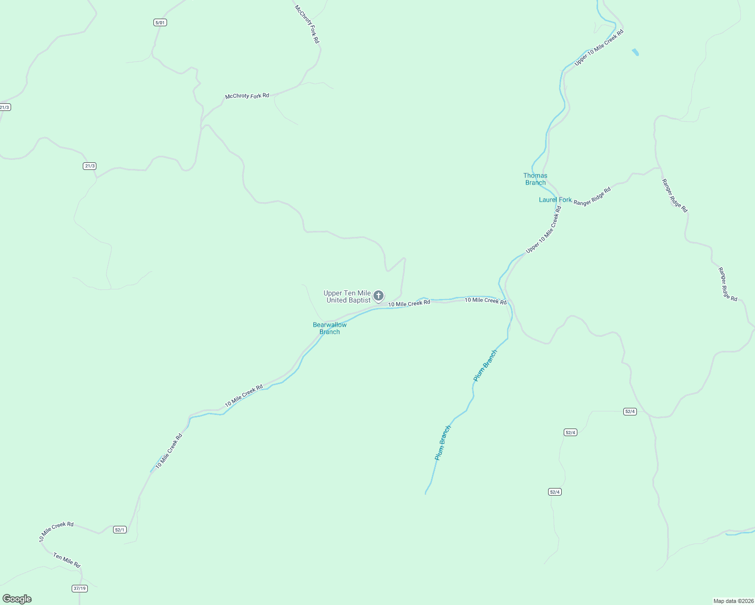 map of restaurants, bars, coffee shops, grocery stores, and more near 1270 10 Mile Creek Road in Branchland