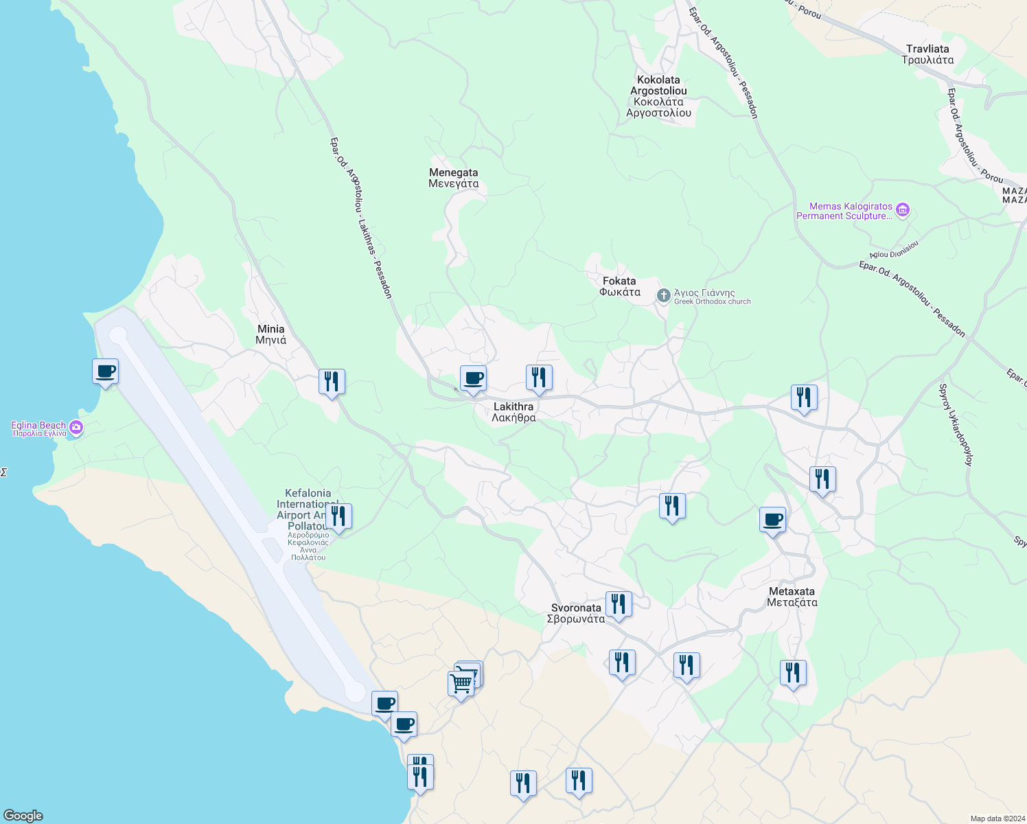 map of restaurants, bars, coffee shops, grocery stores, and more near in Lakithra