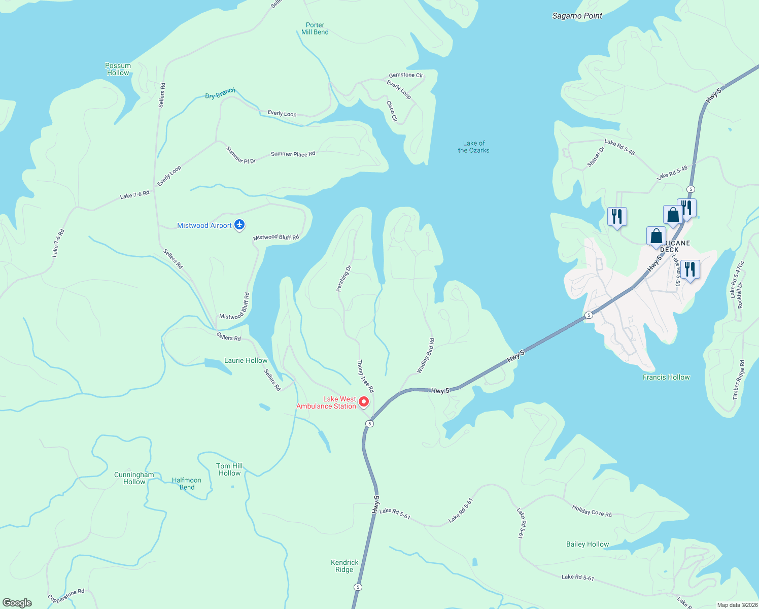 map of restaurants, bars, coffee shops, grocery stores, and more near 298 Yurt Rd in Camdenton