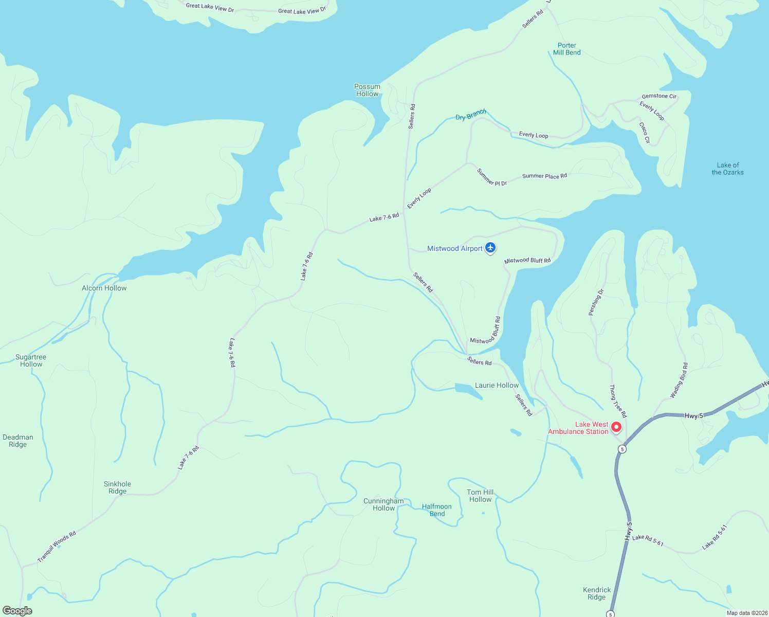map of restaurants, bars, coffee shops, grocery stores, and more near Restoration Hill Road in Camdenton