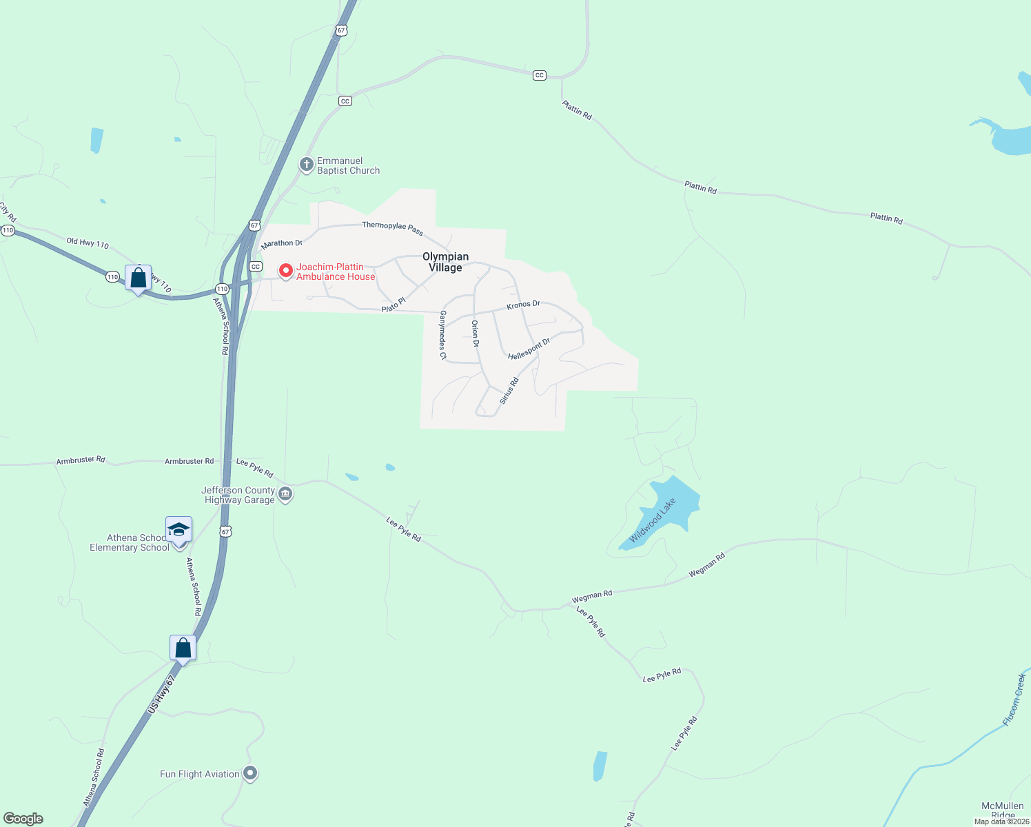 map of restaurants, bars, coffee shops, grocery stores, and more near 340 Sirius Road in De Soto