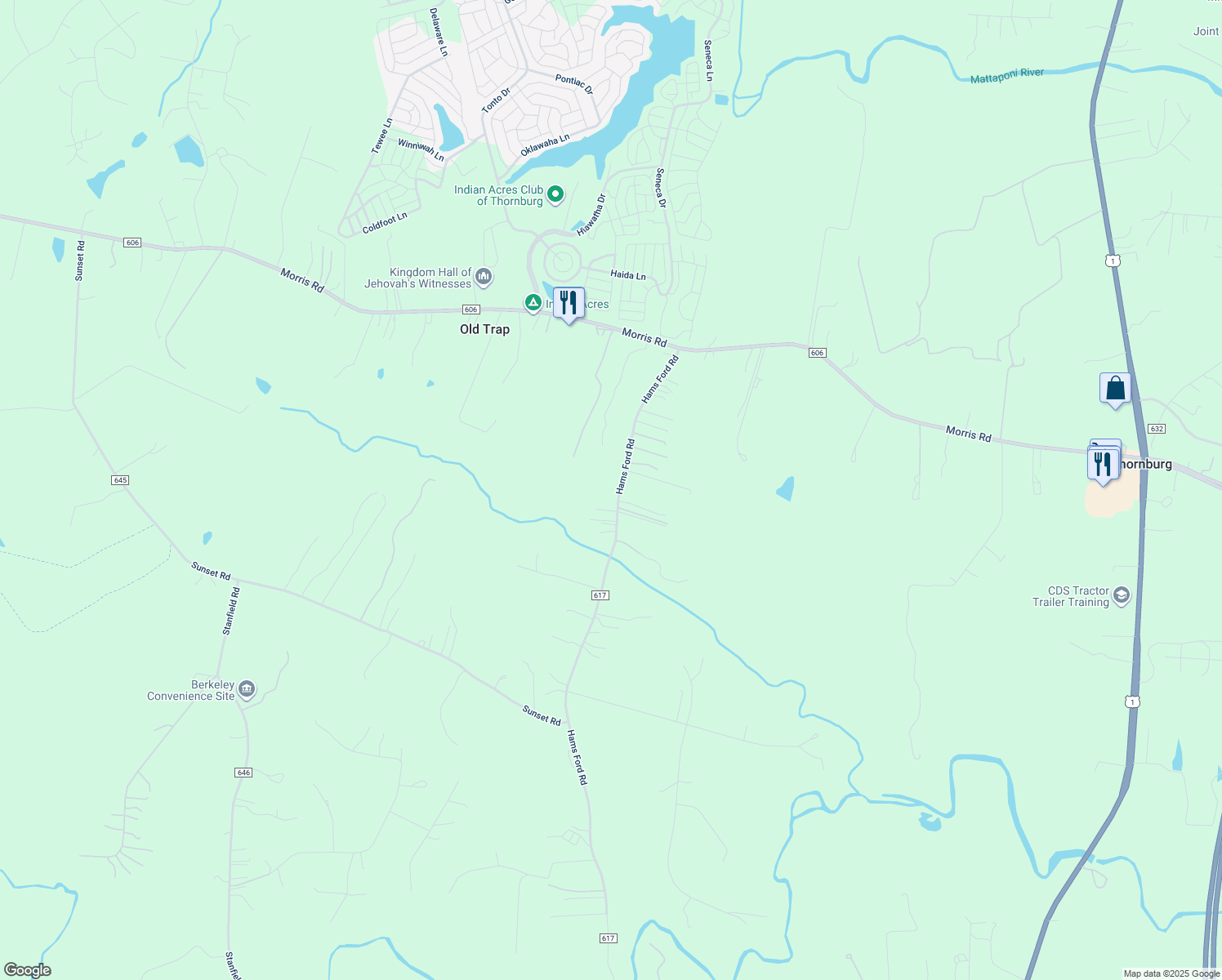 map of restaurants, bars, coffee shops, grocery stores, and more near 6400 Hams Ford Road in Spotsylvania Courthouse