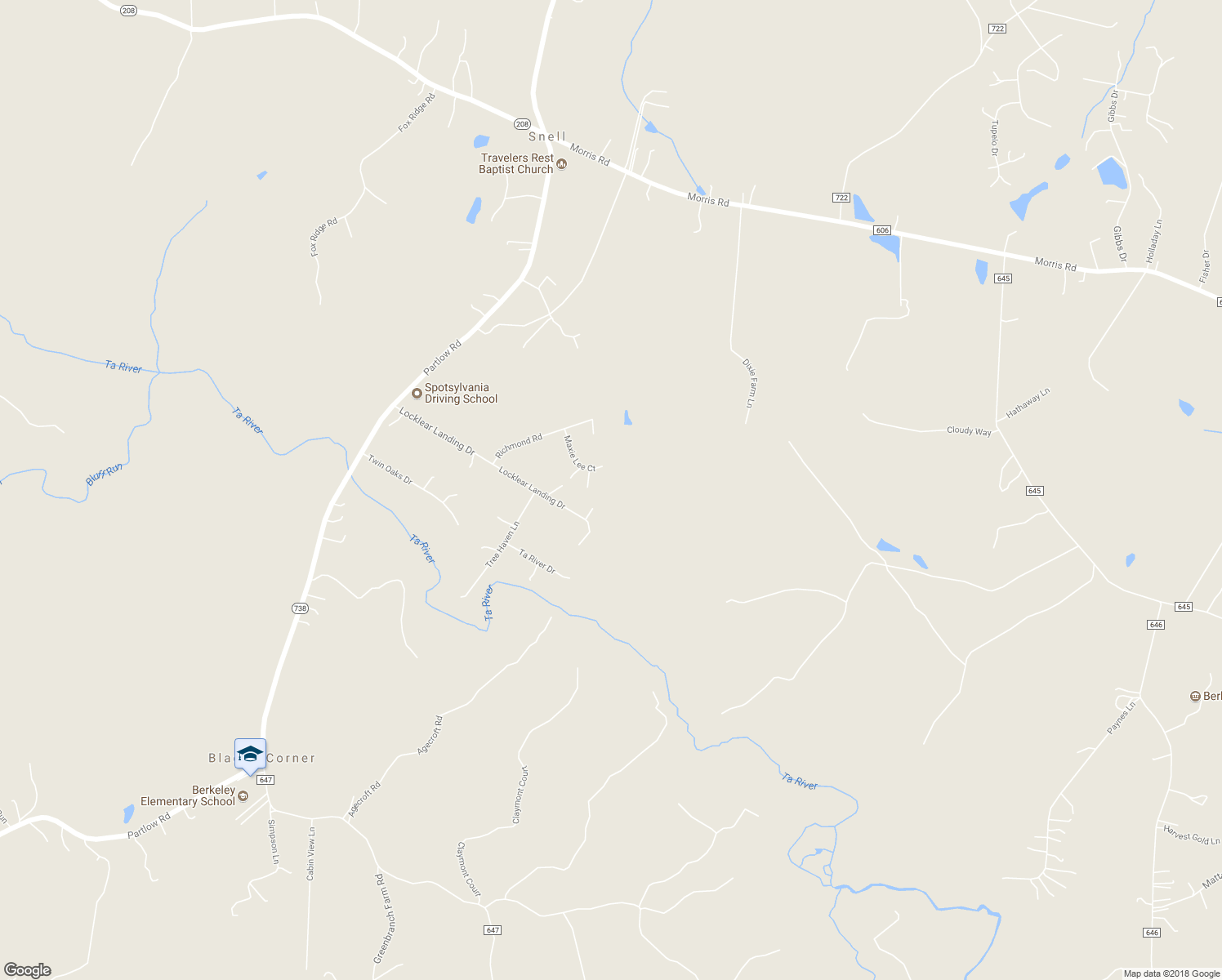 map of restaurants, bars, coffee shops, grocery stores, and more near 6400 Maxie Lee Court in Spotsylvania