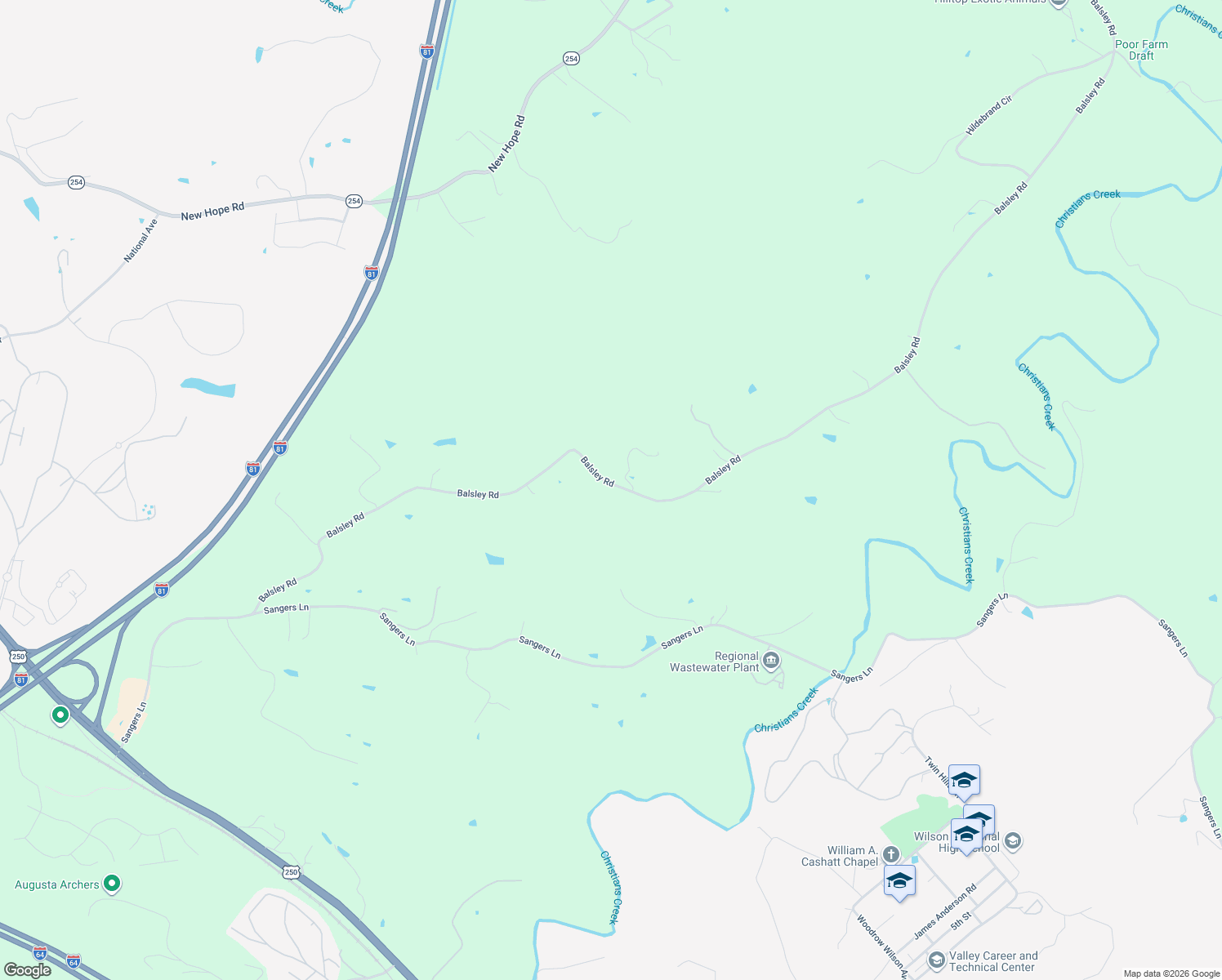 map of restaurants, bars, coffee shops, grocery stores, and more near 521 Balsley Road in Staunton
