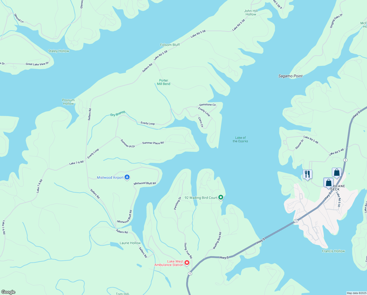 map of restaurants, bars, coffee shops, grocery stores, and more near 704 Summer Place Drive in Camdenton