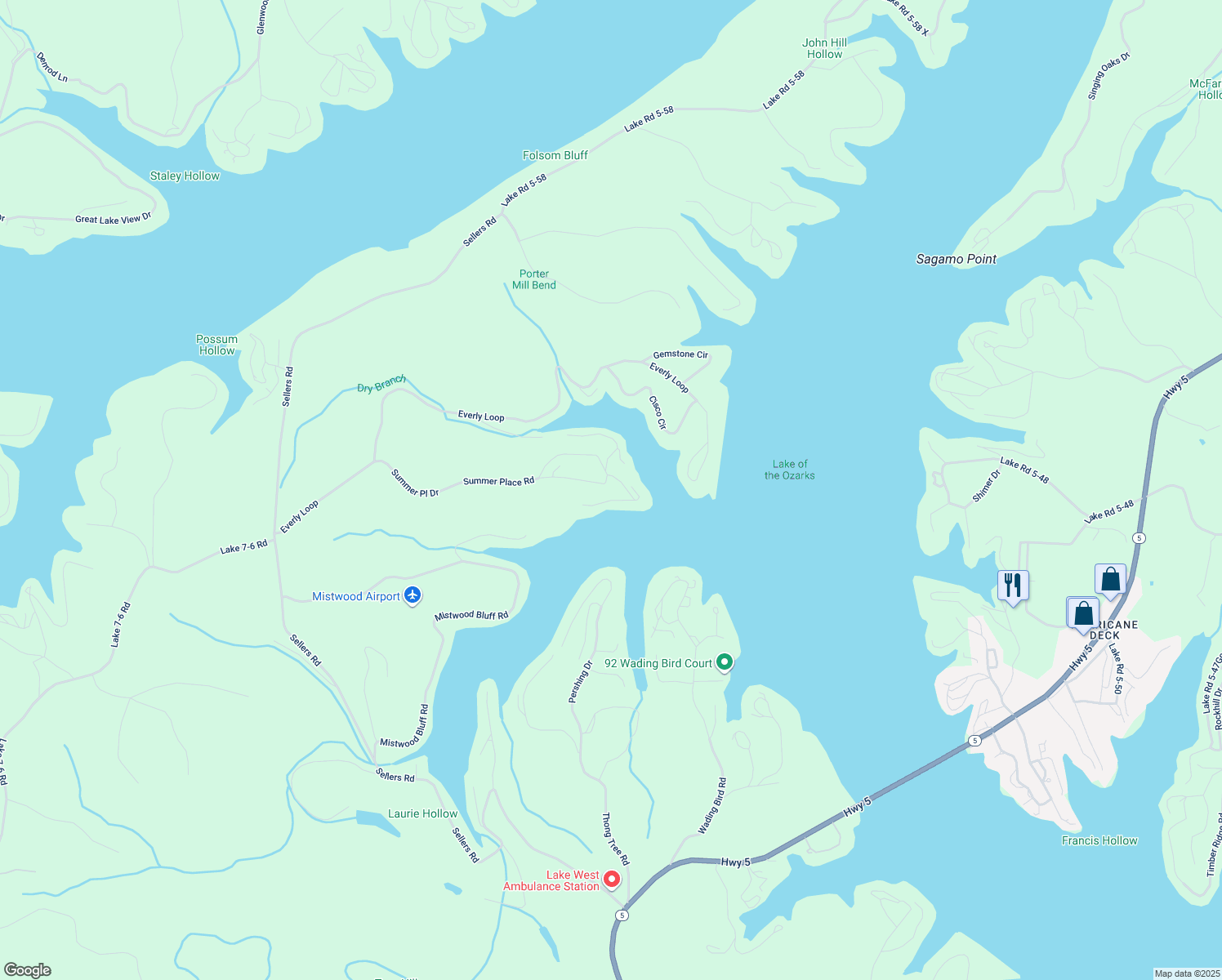 map of restaurants, bars, coffee shops, grocery stores, and more near 704 Summer Place Drive in Camdenton