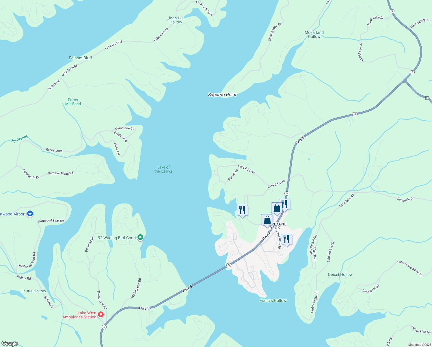 map of restaurants, bars, coffee shops, grocery stores, and more near 11 Reta Lane in Sunrise Beach