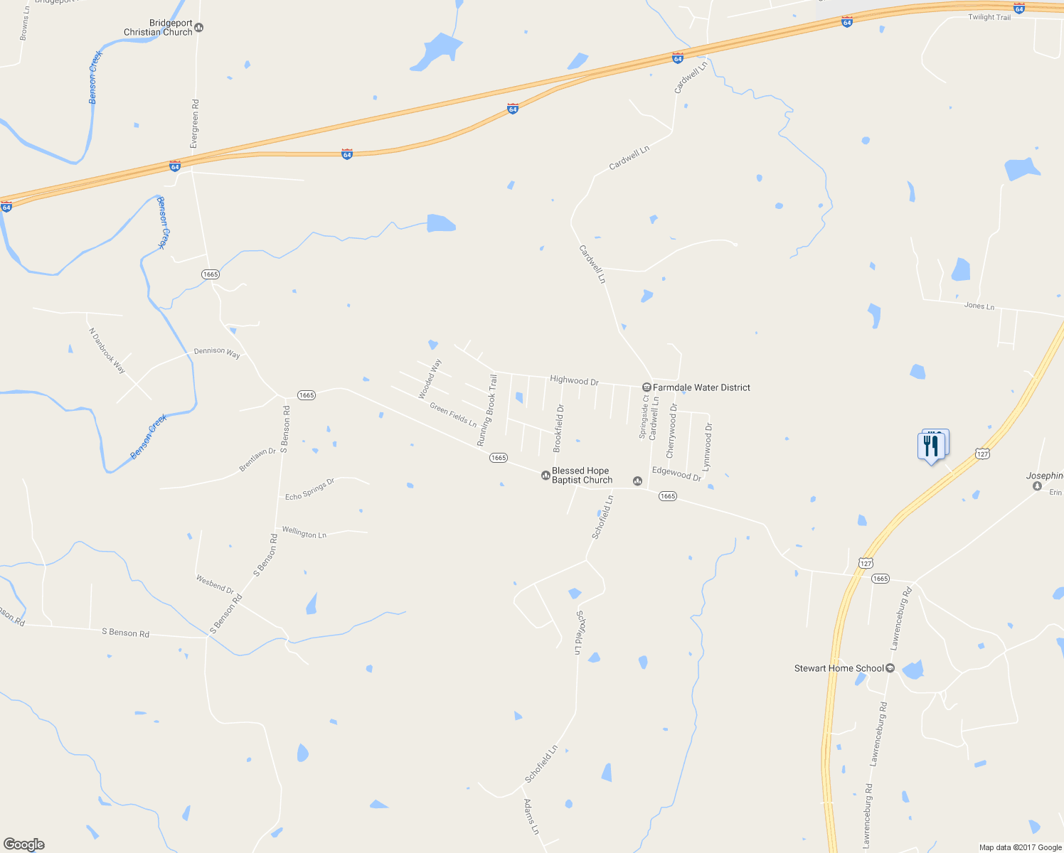 map of restaurants, bars, coffee shops, grocery stores, and more near 220 Creekside Lane in Frankfort