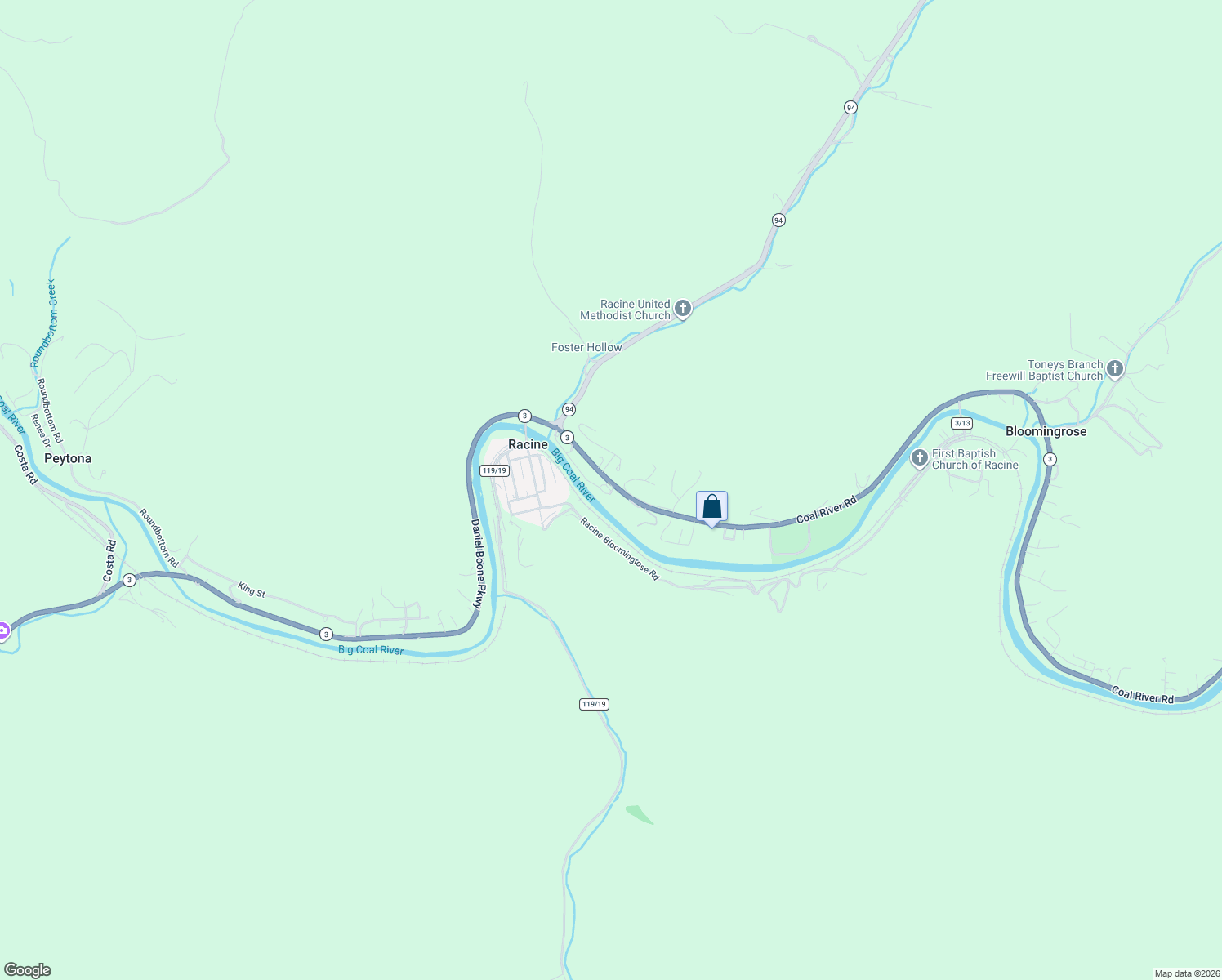 map of restaurants, bars, coffee shops, grocery stores, and more near River Road in Racine