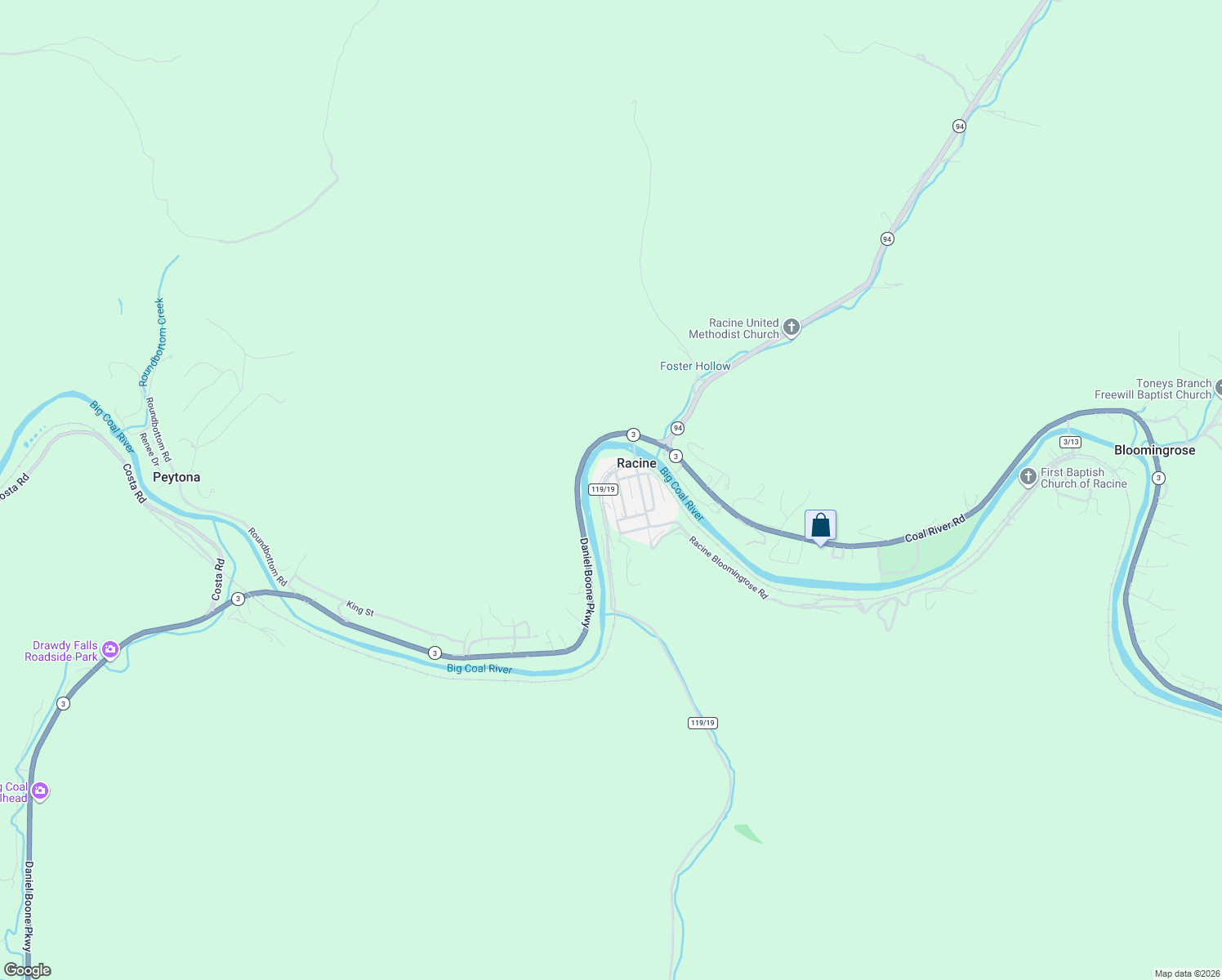 map of restaurants, bars, coffee shops, grocery stores, and more near 1st Street in Boone
