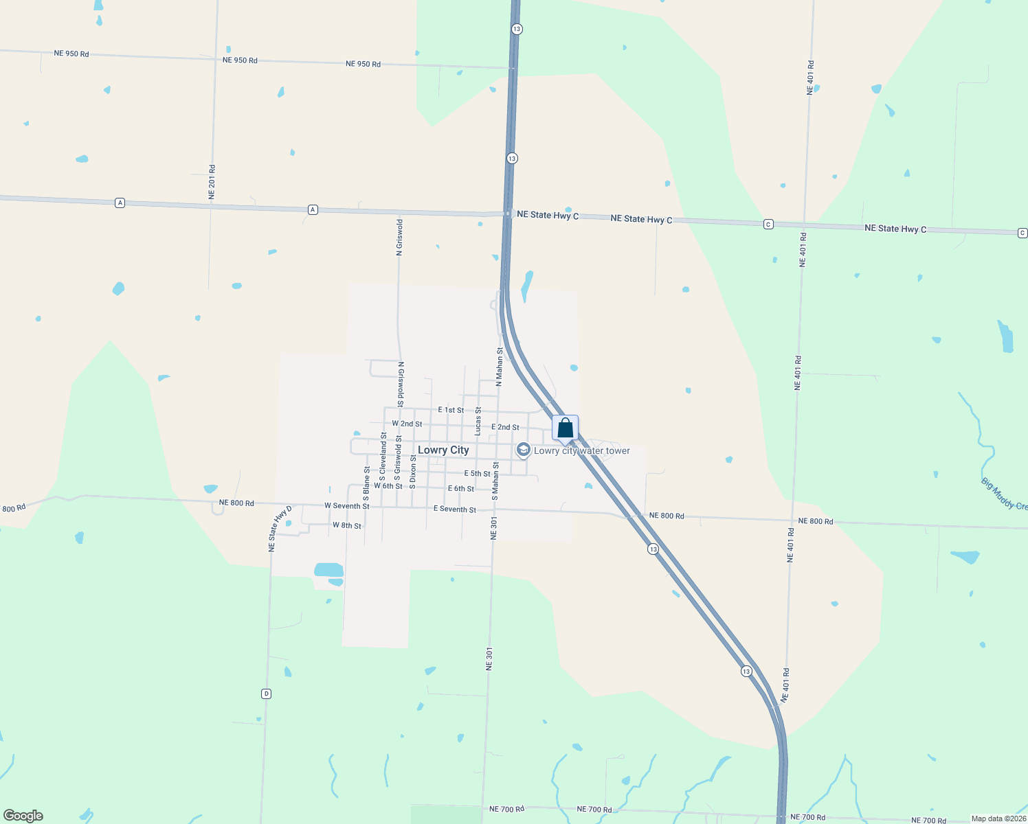 map of restaurants, bars, coffee shops, grocery stores, and more near 598 East 1st Street in Lowry City