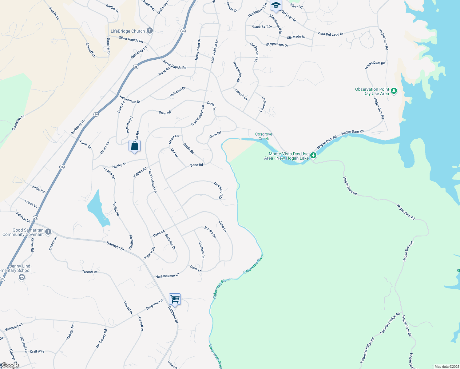 map of restaurants, bars, coffee shops, grocery stores, and more near 5940 Davidson Court in Valley Springs