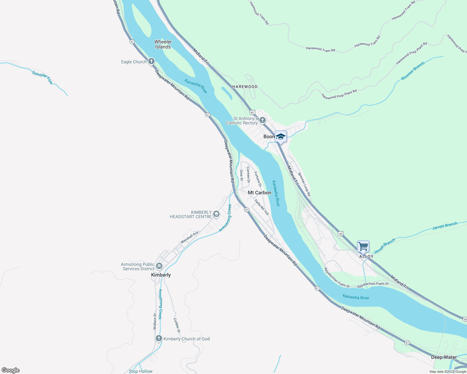 map of restaurants, bars, coffee shops, grocery stores, and more near Armstrong Creek in Mount Carbon