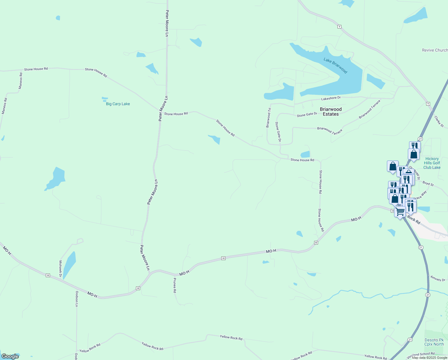 map of restaurants, bars, coffee shops, grocery stores, and more near 12752 Kite Lane in De Soto