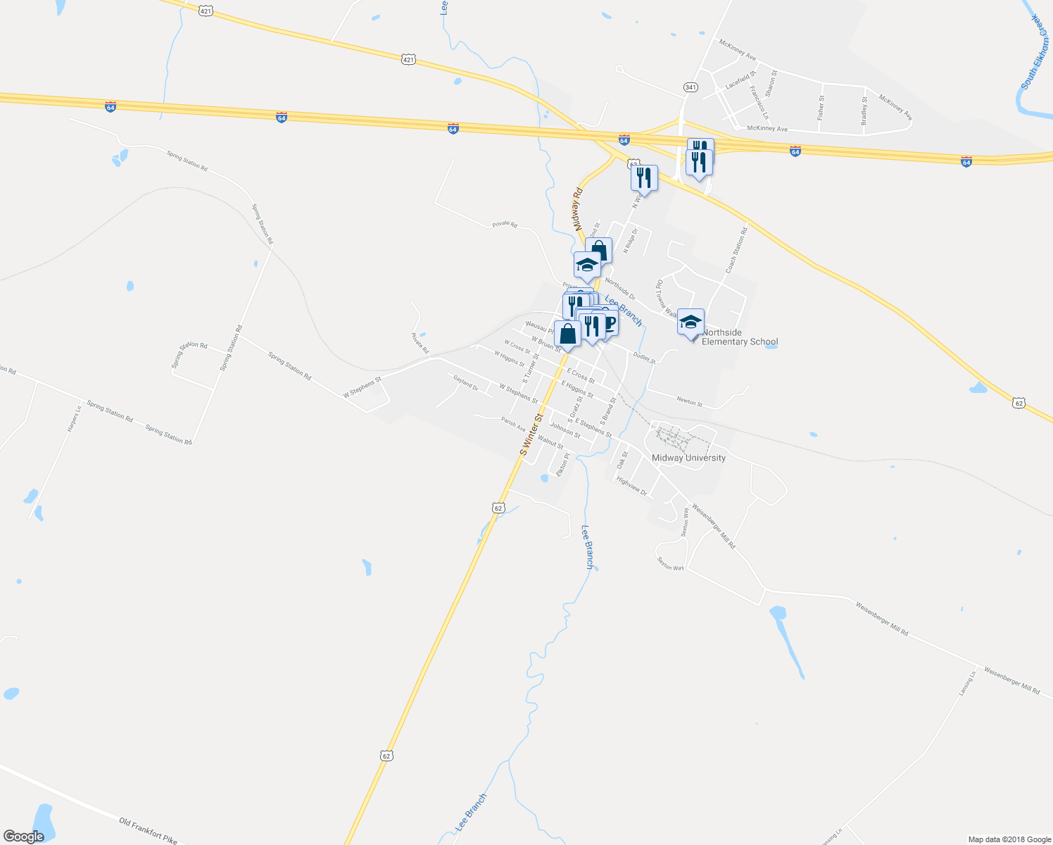 map of restaurants, bars, coffee shops, grocery stores, and more near 331 South Winter Street in Midway