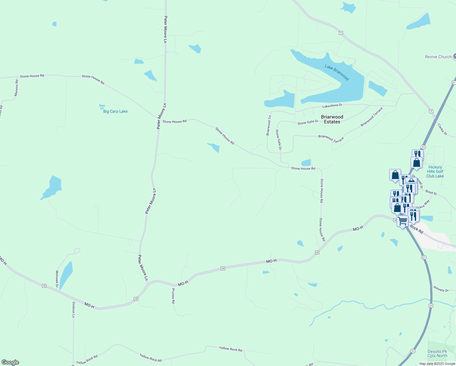 map of restaurants, bars, coffee shops, grocery stores, and more near 12752 Kite Lane in De Soto