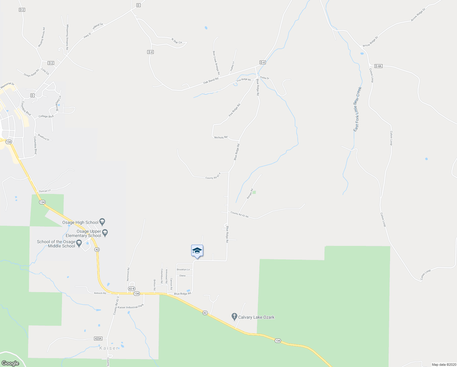 map of restaurants, bars, coffee shops, grocery stores, and more near 118 Blue Ridge Road in Kaiser
