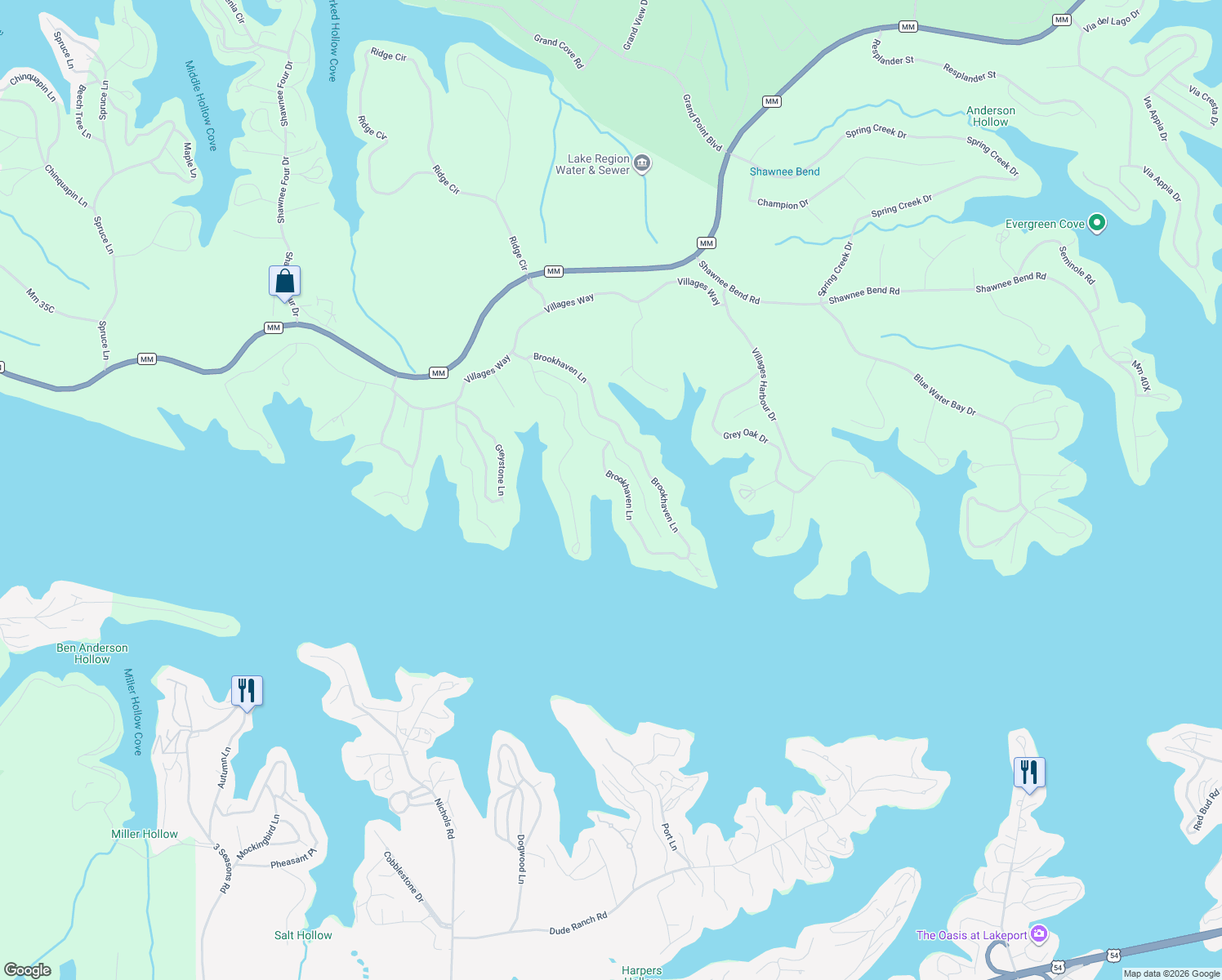 map of restaurants, bars, coffee shops, grocery stores, and more near 932-1298 Brookhaven Lane in Sunrise Beach
