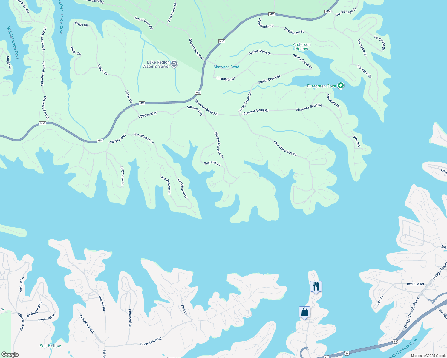 map of restaurants, bars, coffee shops, grocery stores, and more near 499 Grey Oak Dr in Sunrise Beach