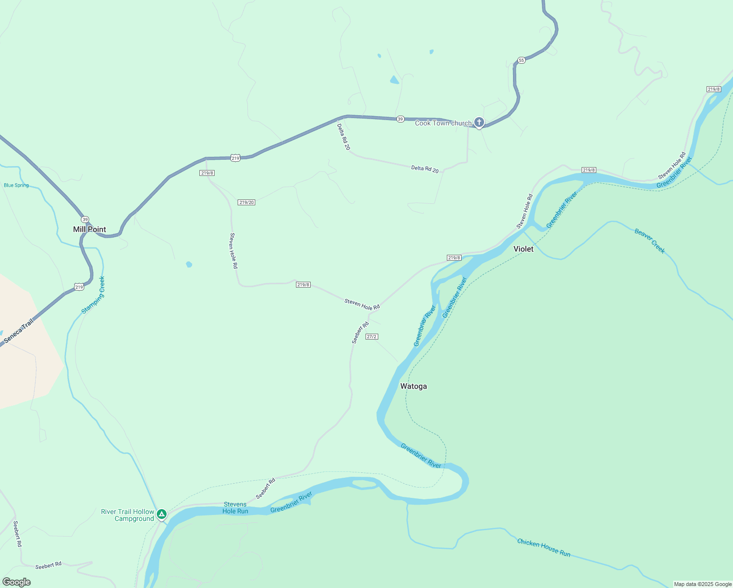 map of restaurants, bars, coffee shops, grocery stores, and more near Steven Hole Road in Marlinton
