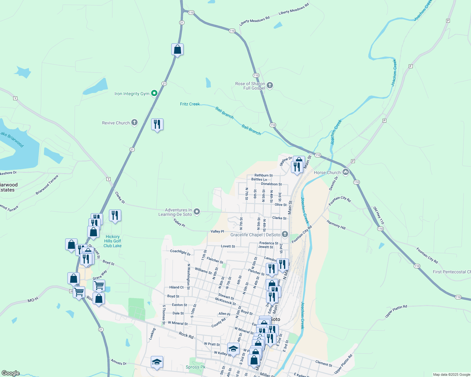 map of restaurants, bars, coffee shops, grocery stores, and more near 1606 Essex Heights in De Soto