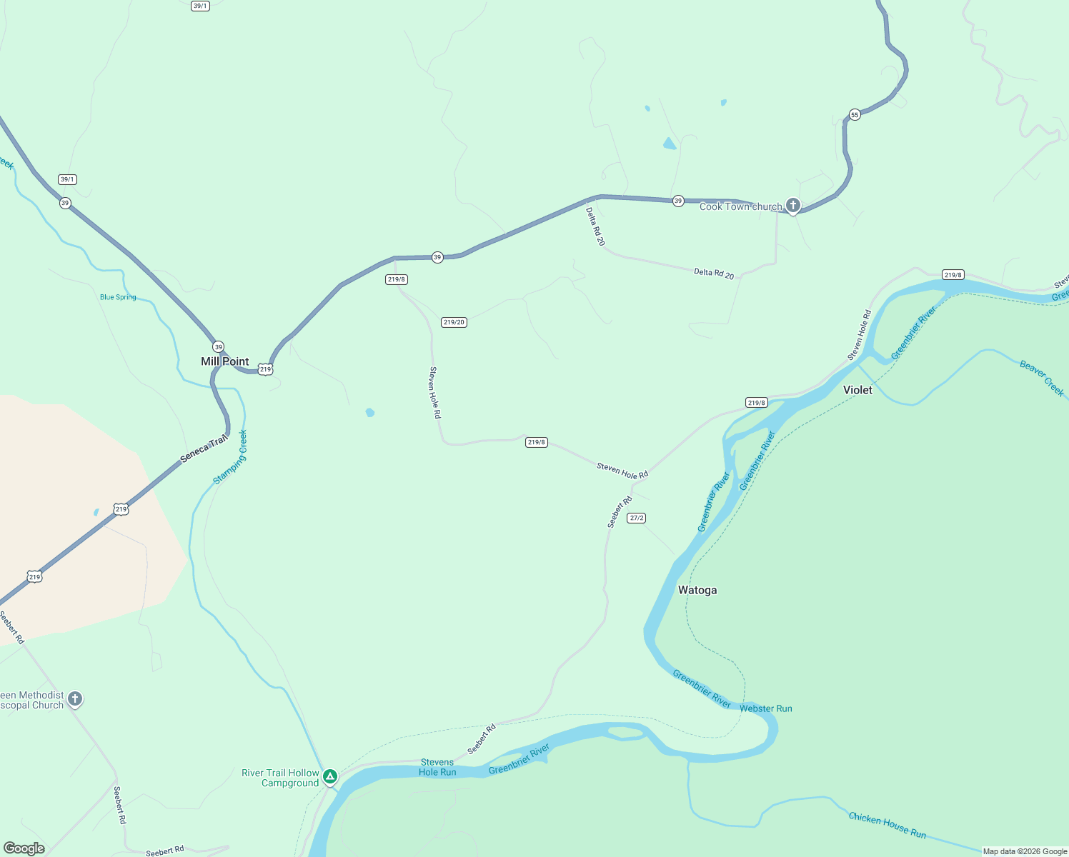 map of restaurants, bars, coffee shops, grocery stores, and more near Steven Hole Road in Marlinton