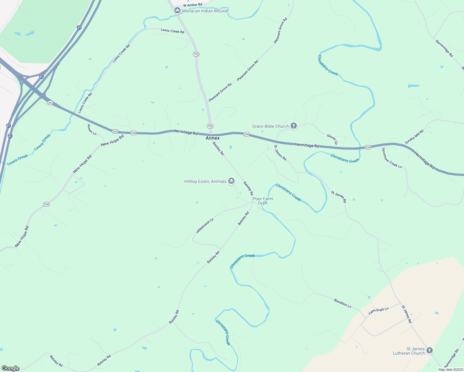 map of restaurants, bars, coffee shops, grocery stores, and more near 75 Brushy Knob Lane in Staunton