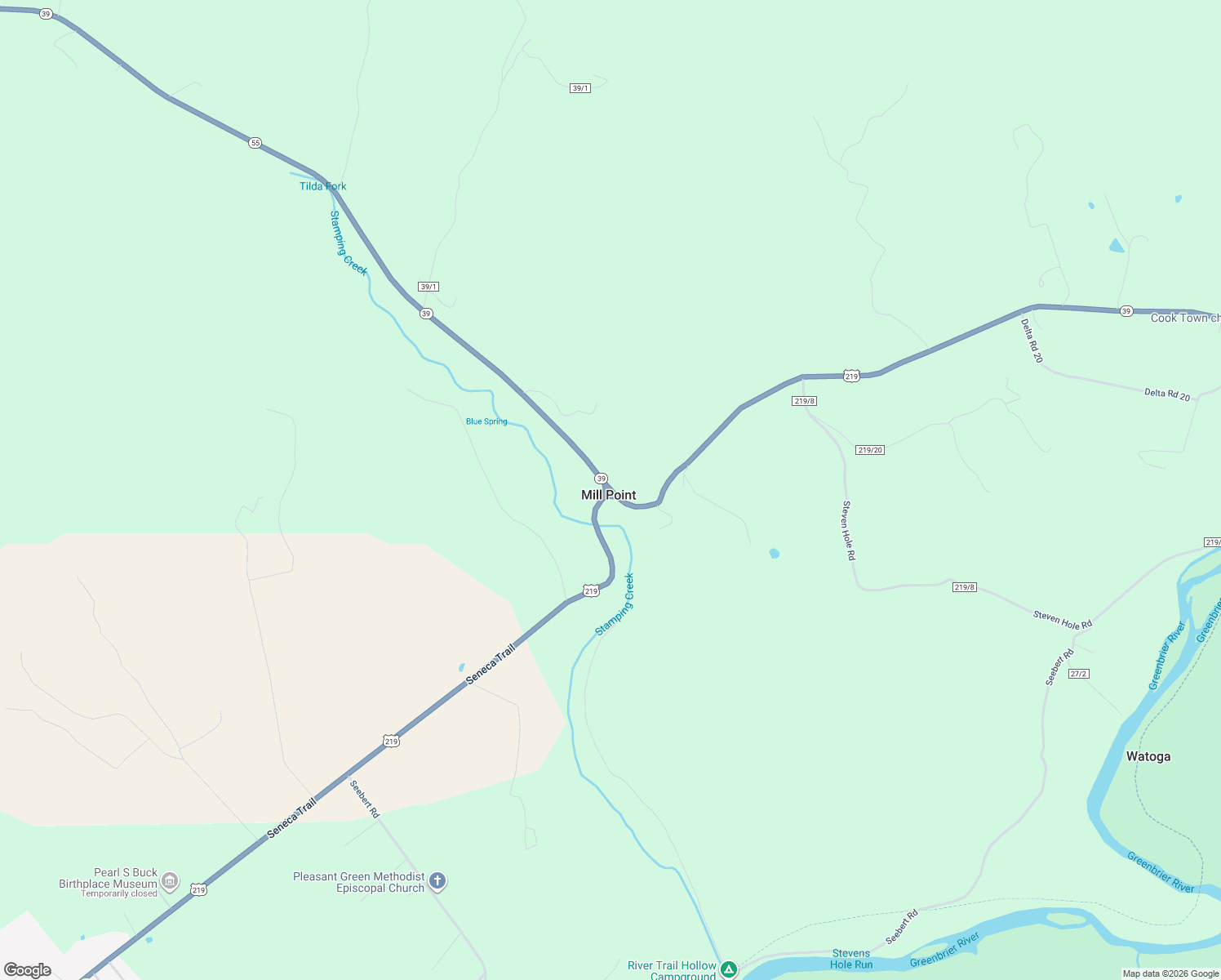 map of restaurants, bars, coffee shops, grocery stores, and more near West Virginia 55 in Droop