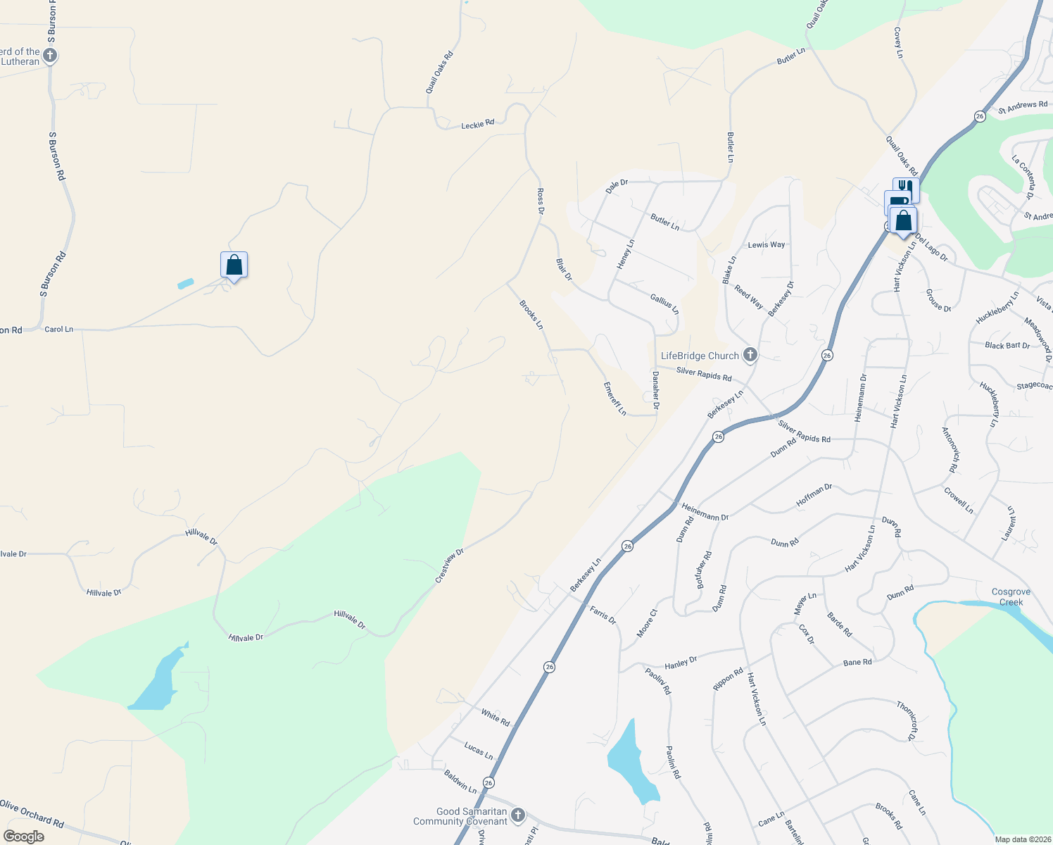 map of restaurants, bars, coffee shops, grocery stores, and more near 2890 Crestview Dr in Valley Springs
