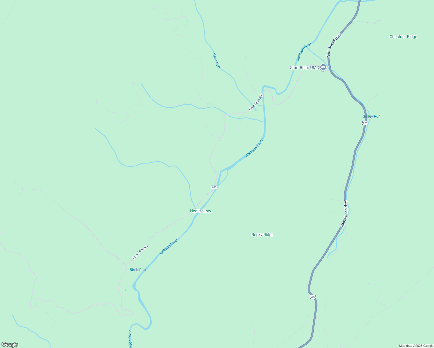 map of restaurants, bars, coffee shops, grocery stores, and more near Poor Farm Road in Bath County