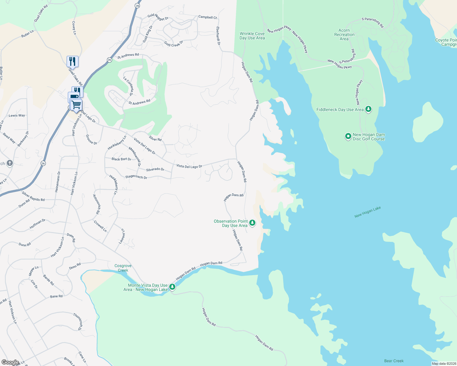 map of restaurants, bars, coffee shops, grocery stores, and more near 1103 Paradise Peak Road in Valley Springs