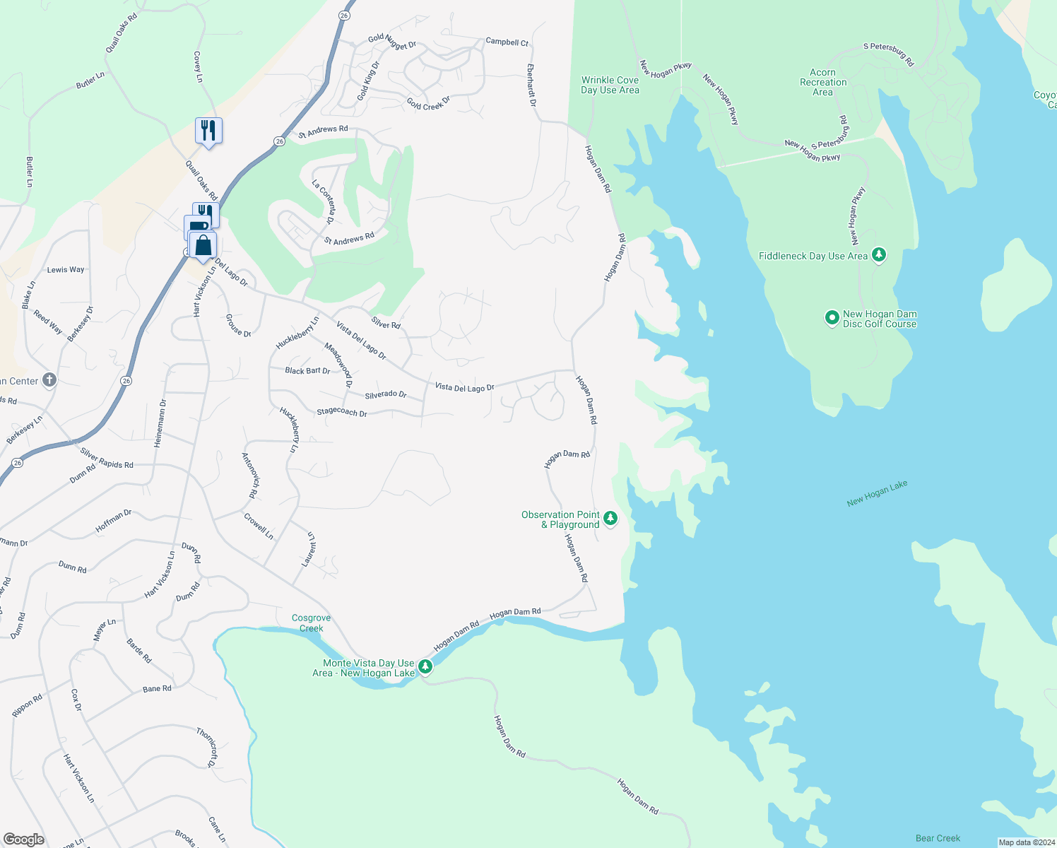 map of restaurants, bars, coffee shops, grocery stores, and more near 1057 Mockingbird Hill in Valley Springs