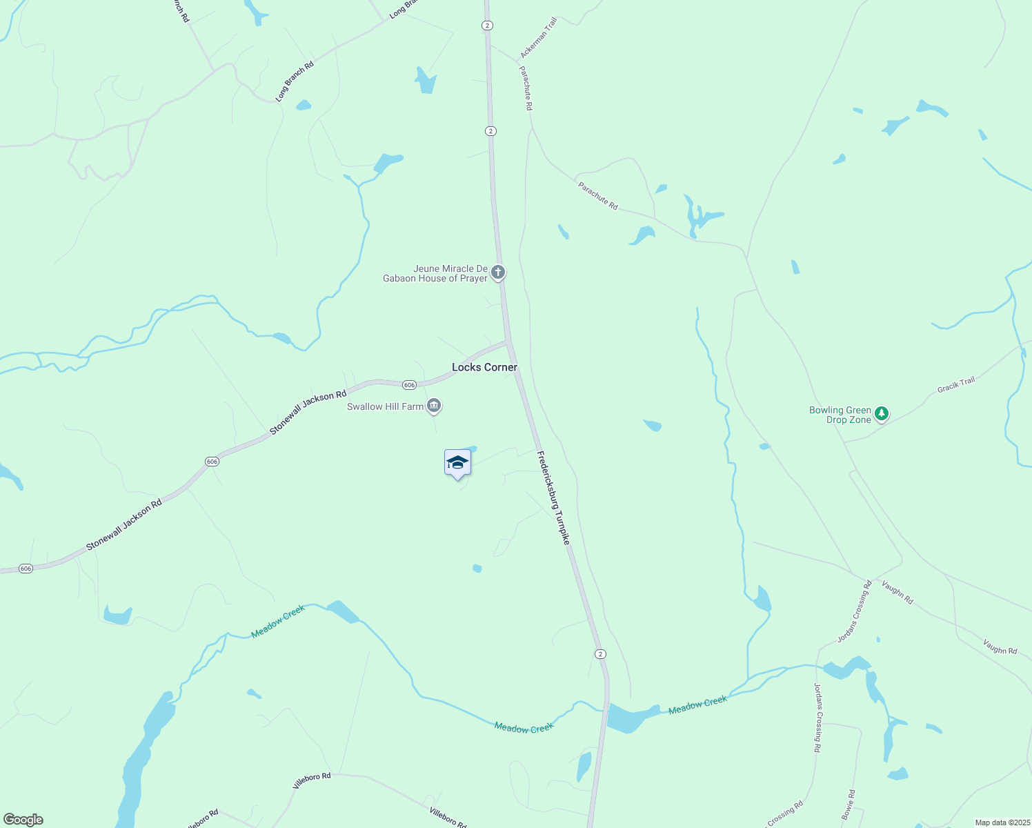 map of restaurants, bars, coffee shops, grocery stores, and more near 7330 Fredericksburg Turnpike in Woodford